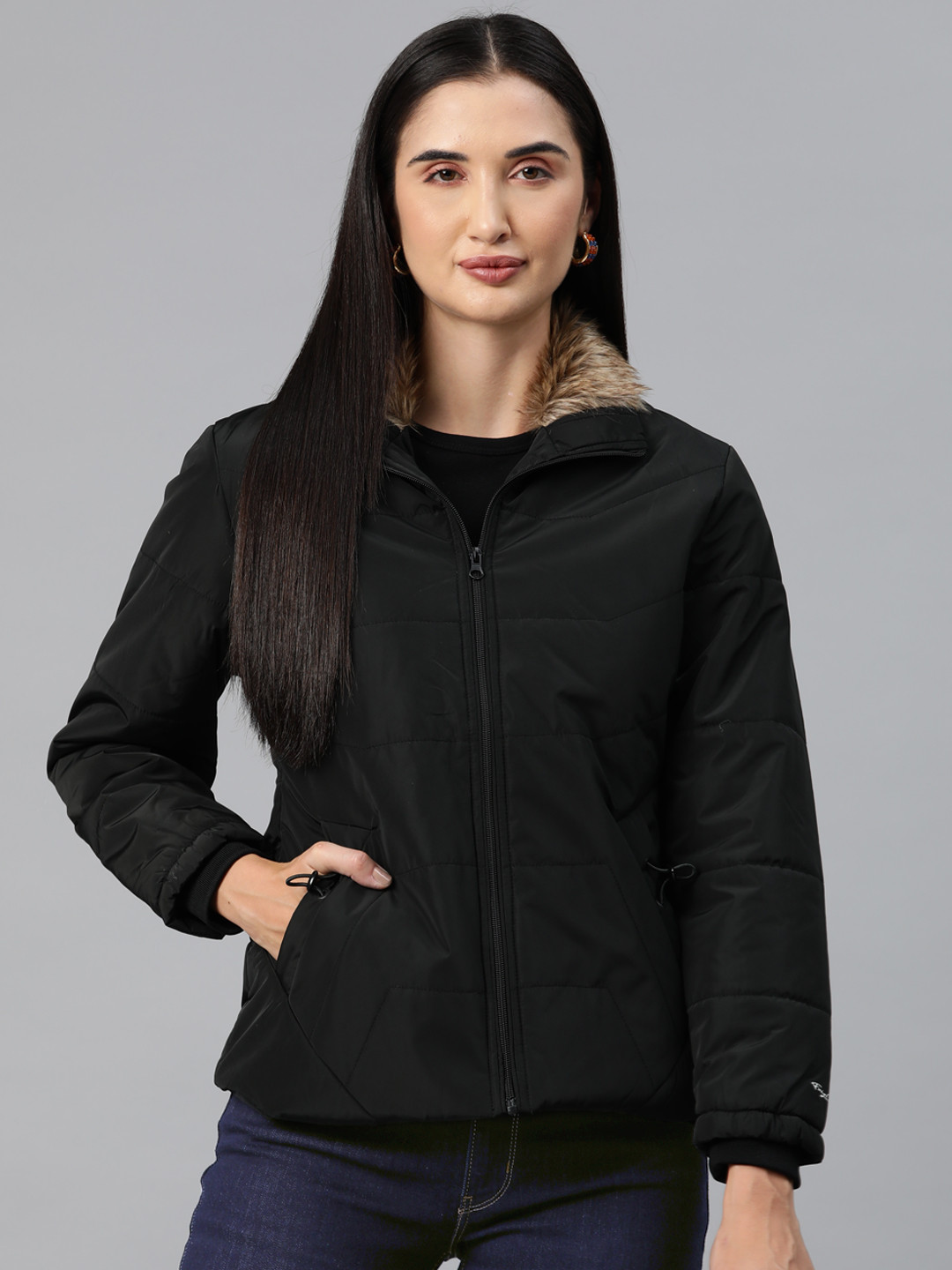 

Foreign Culture By Fort Collins Faux Fur Detail Padded Jacket, Black