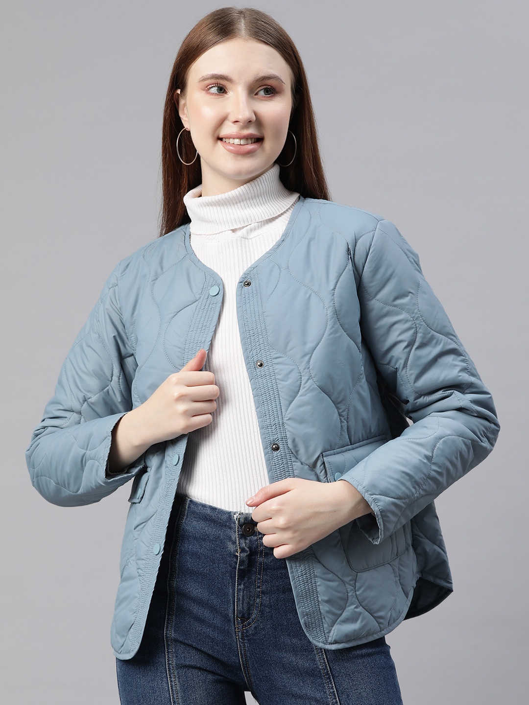 

Foreign Culture By Fort Collins Collarless Quilted Jacket, Blue