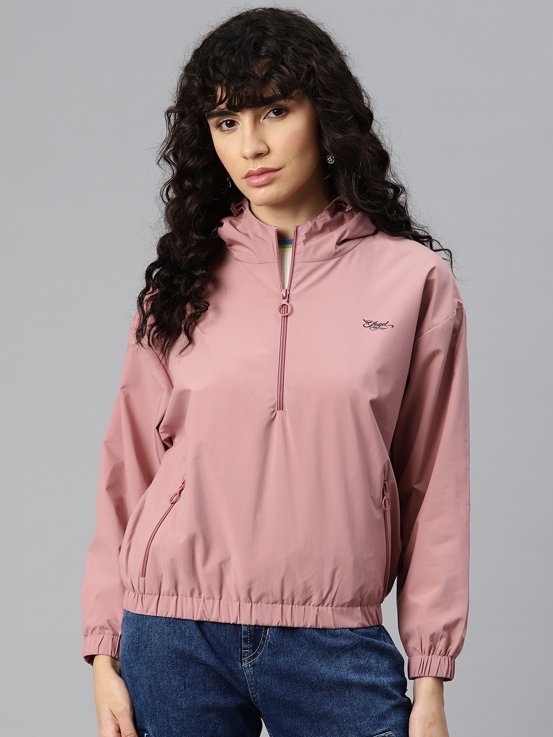 

Foreign Culture By Fort Collins Ribbed Hem Hooded Tailored Jacket, Pink
