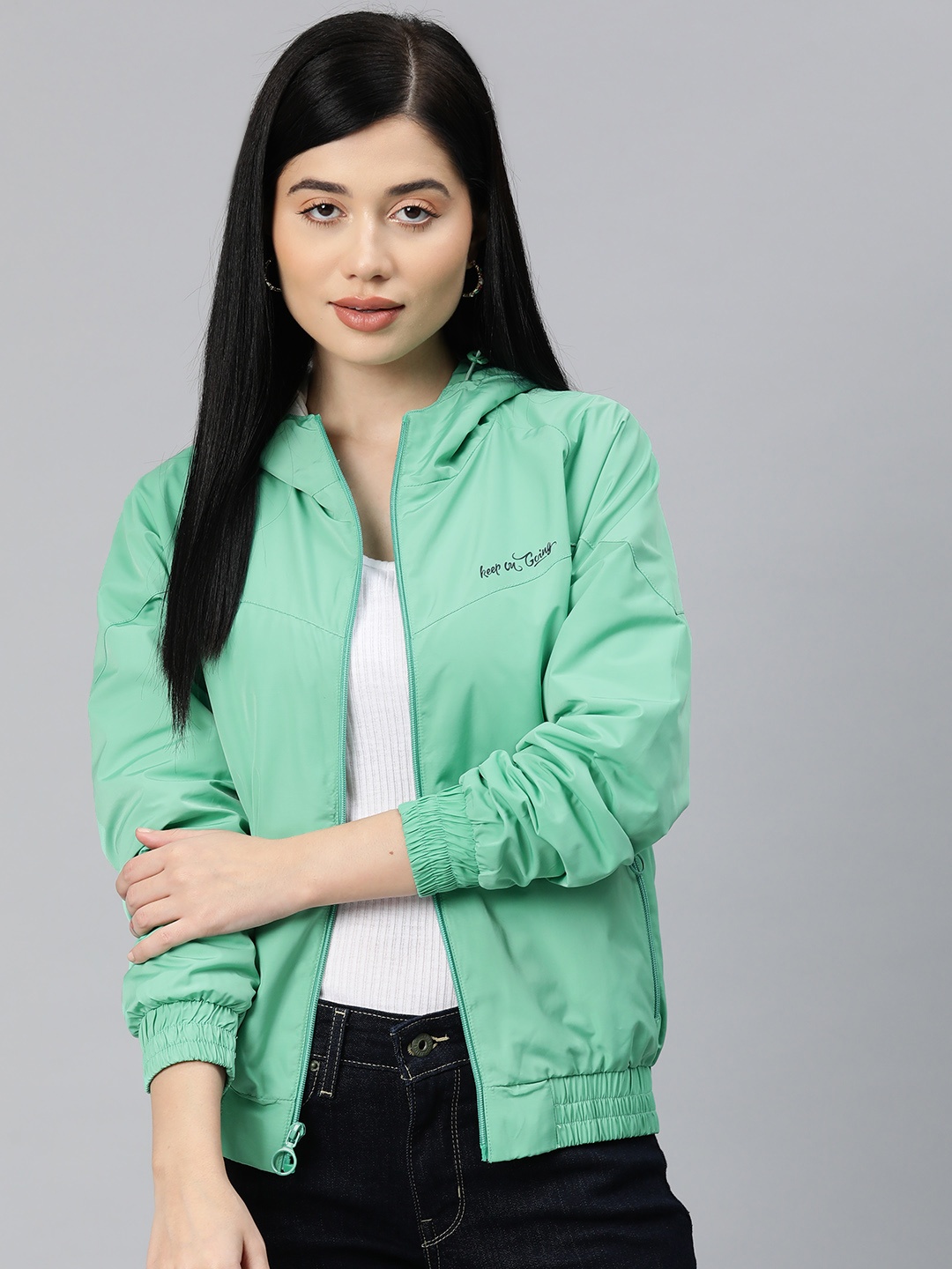

Foreign Culture By Fort Collins Women Windcheater Bomber Jacket, Green