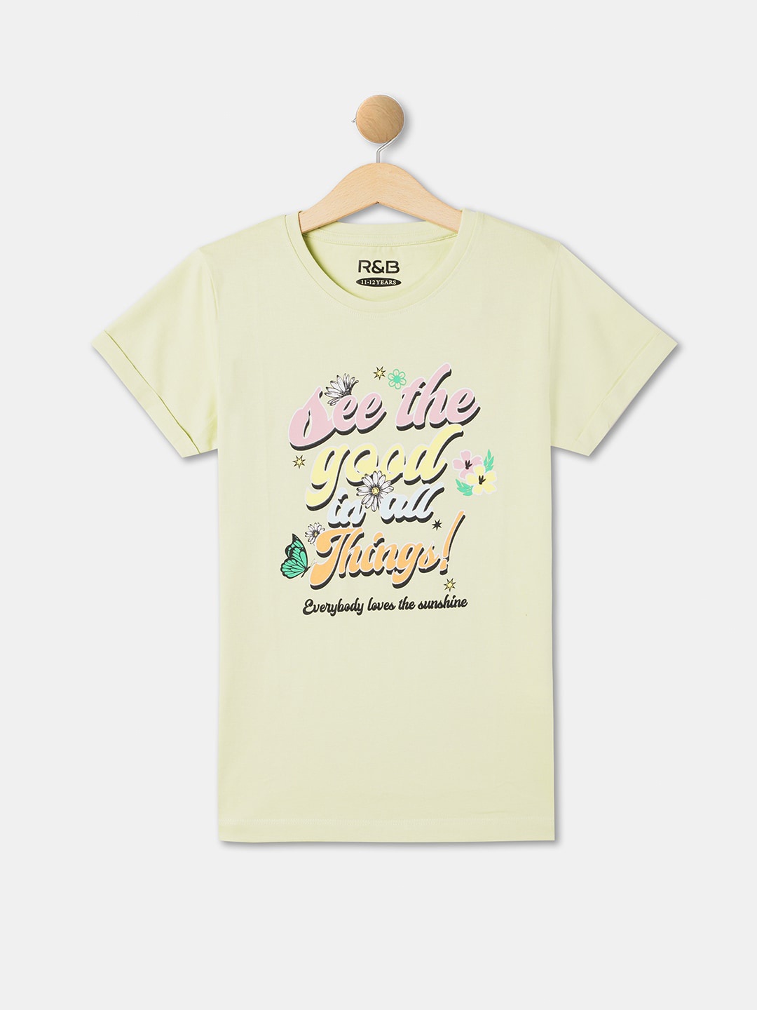 

R&B Girls Typography Printed Cotton T-Shirt, Green