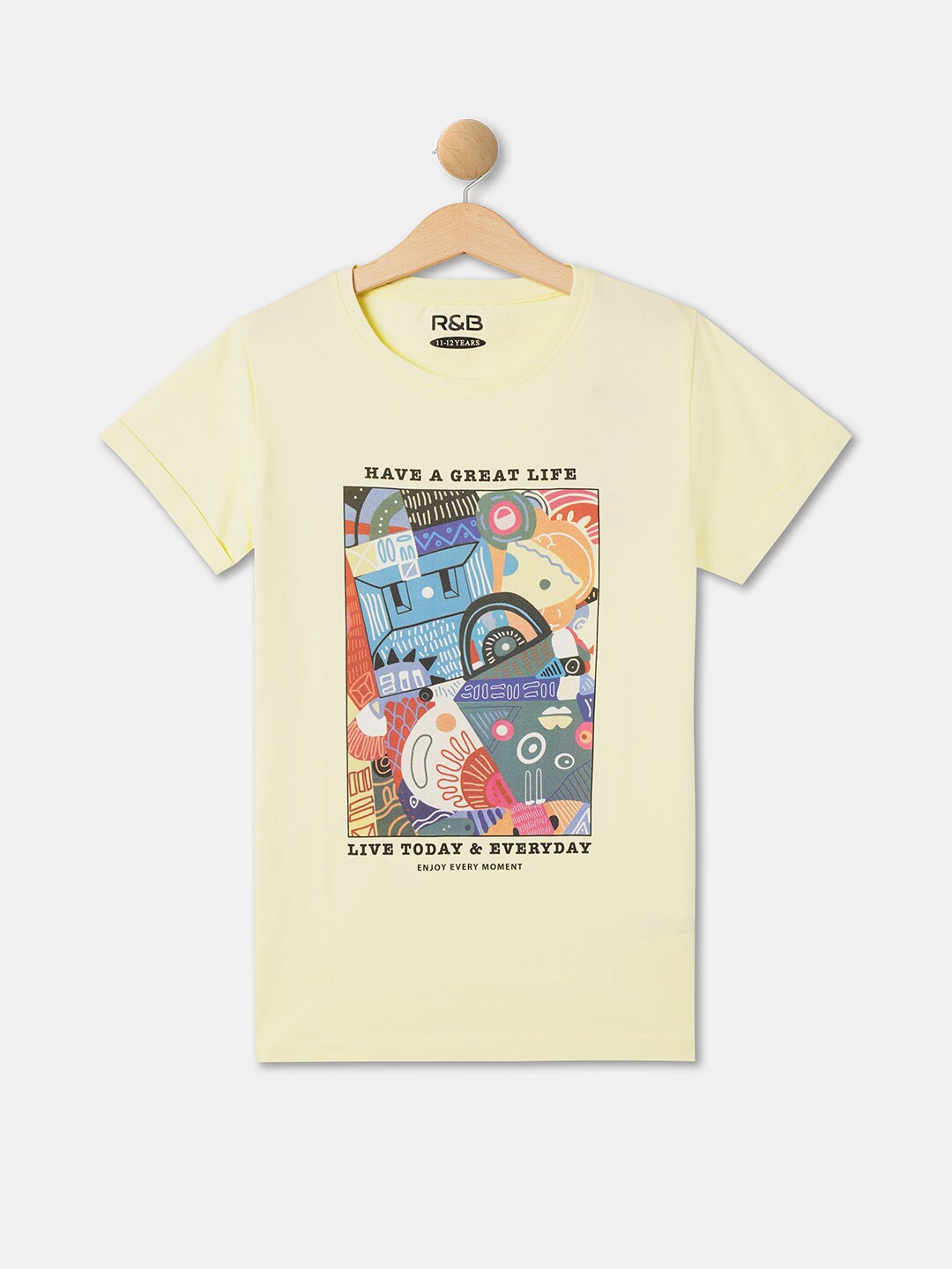 

R&B Girls Graphic Printed Round Neck Cotton T-Shirt, Yellow