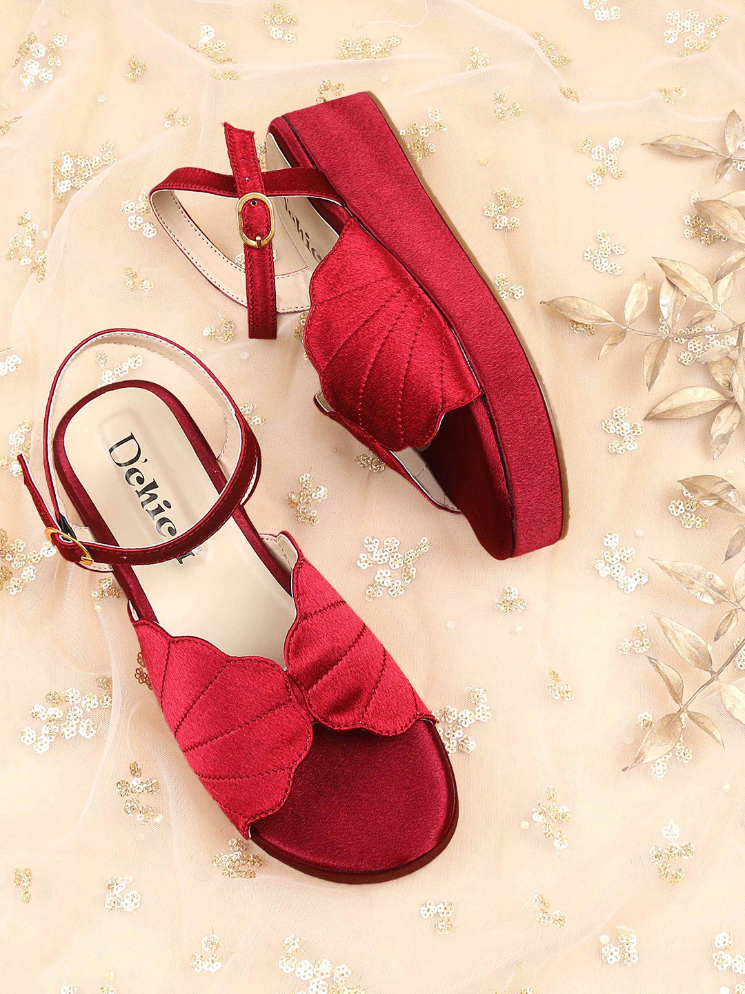 

DChica Girls Open Toe Flatform Heel Mules, Maroon
