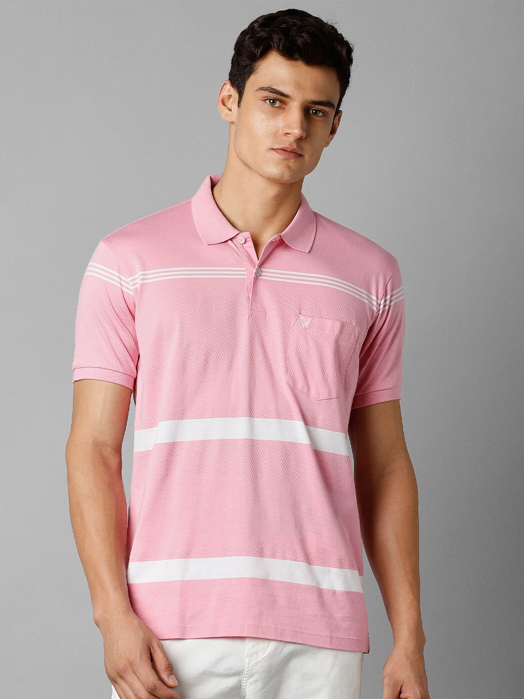 

Allen Solly Sport Striped Polo Collar Pure Cotton T-shirt, Pink