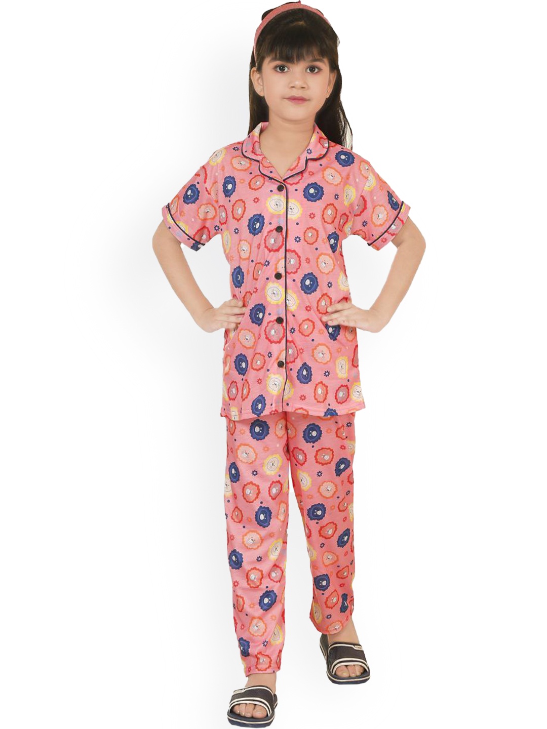 

BURBN Girls 3-Pieces Conversational Printed Shirt With Pyjama & Shorts, Pink