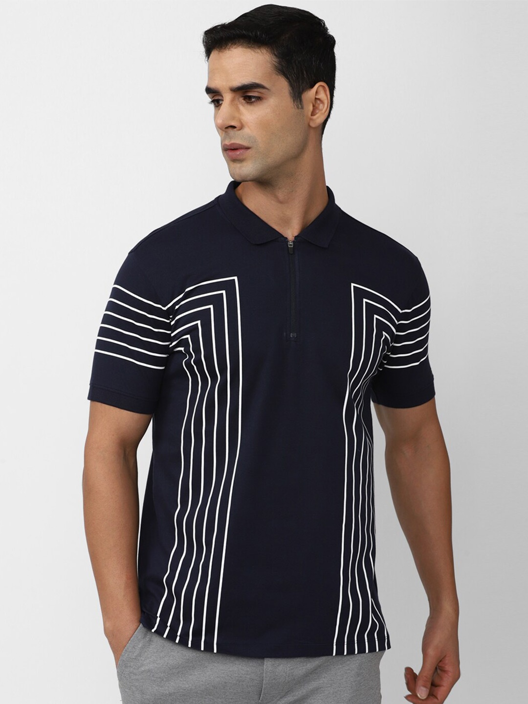

Peter England Striped Polo Collar Slim Fit T-shirt, Navy blue