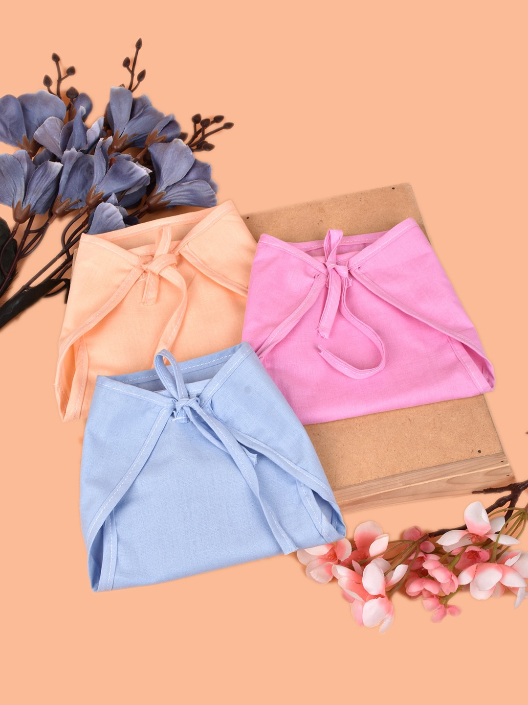 

Moms Home Pack of 3 Infants Breathable & Eco-Friendly Double Layer Organic Cotton Nappies, Peach