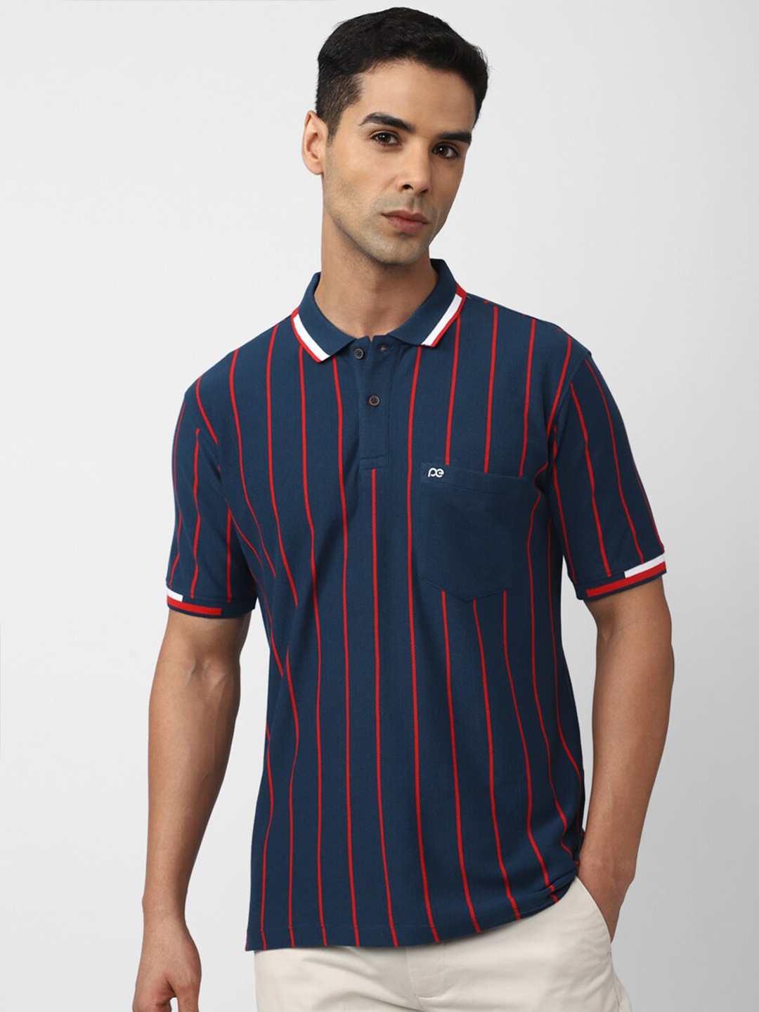 

Peter England Casuals Striped Polo Collar T-shirt, Navy blue