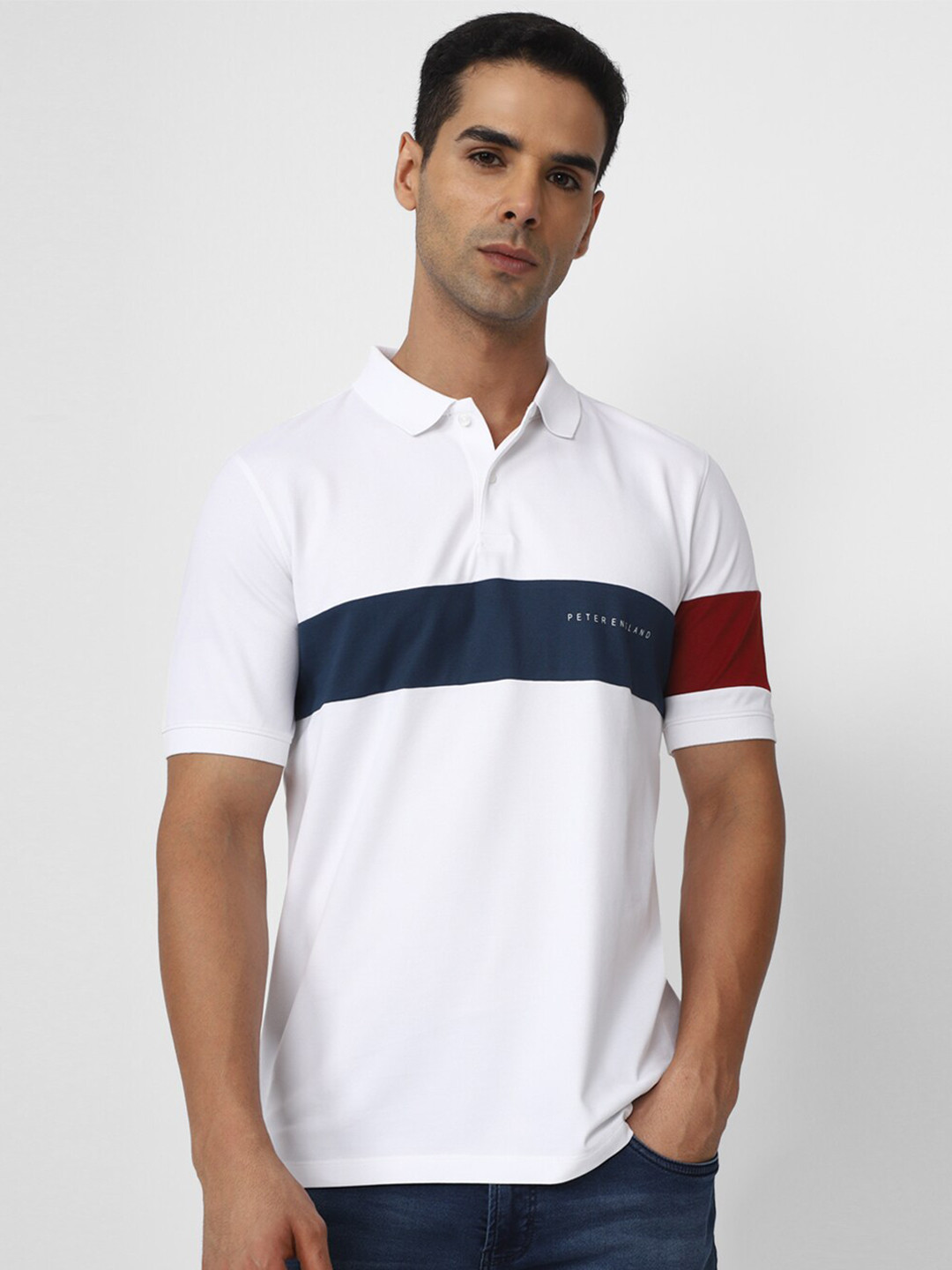 

Peter England Casuals Striped Polo Collar T-shirt, White