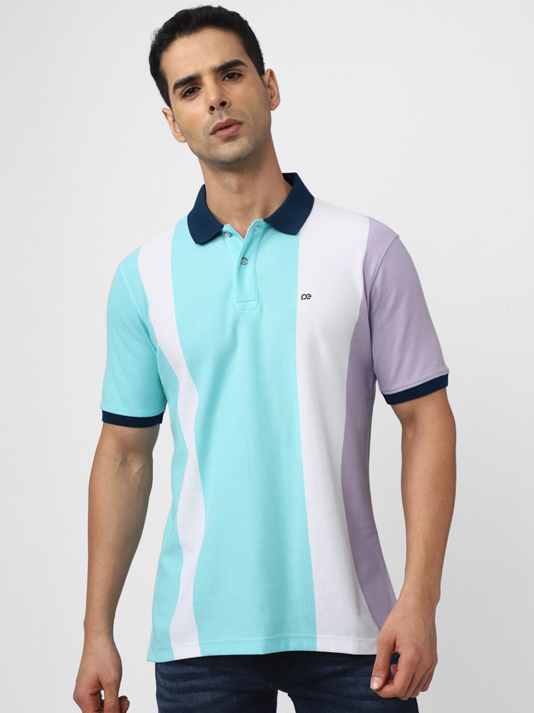 

Peter England Casuals Colourblocked Polo Collar T-shirt, Blue
