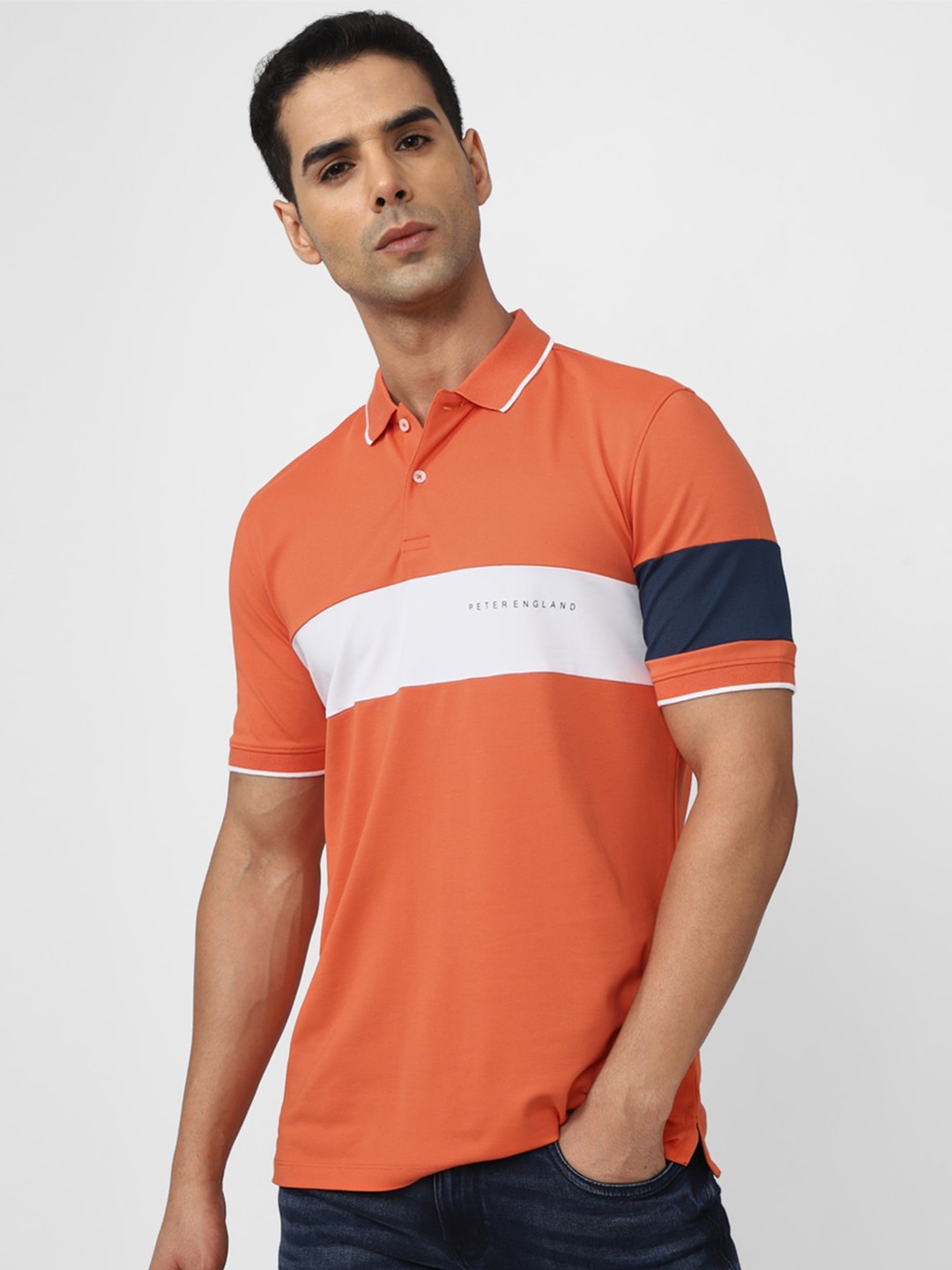 

Peter England Casuals Striped Polo Collar T-shirt, Orange