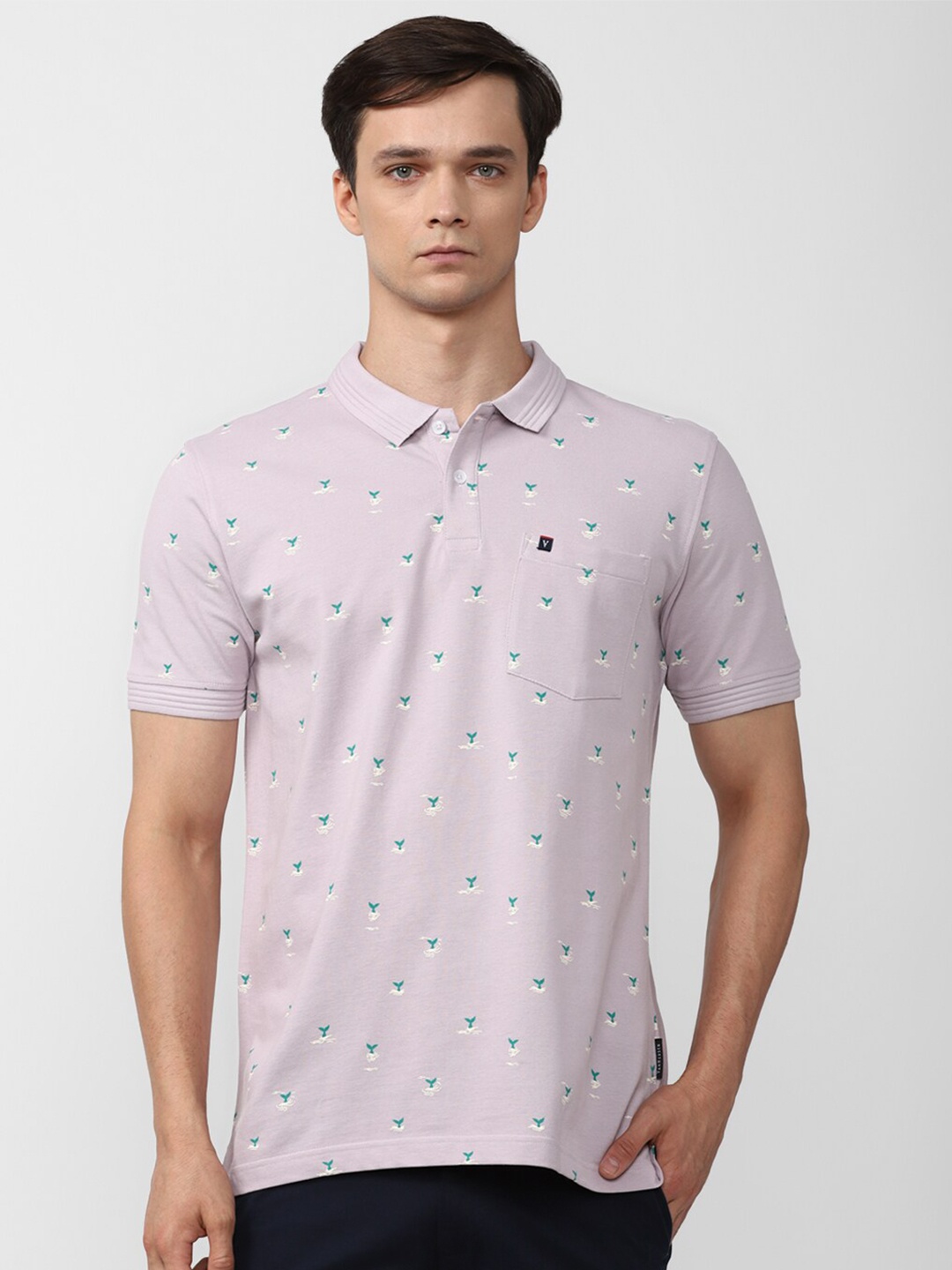 

Van Heusen Sport Micro Ditsy Printed Polo Collar Pocket Detail Pure Cotton T-shirt, Purple