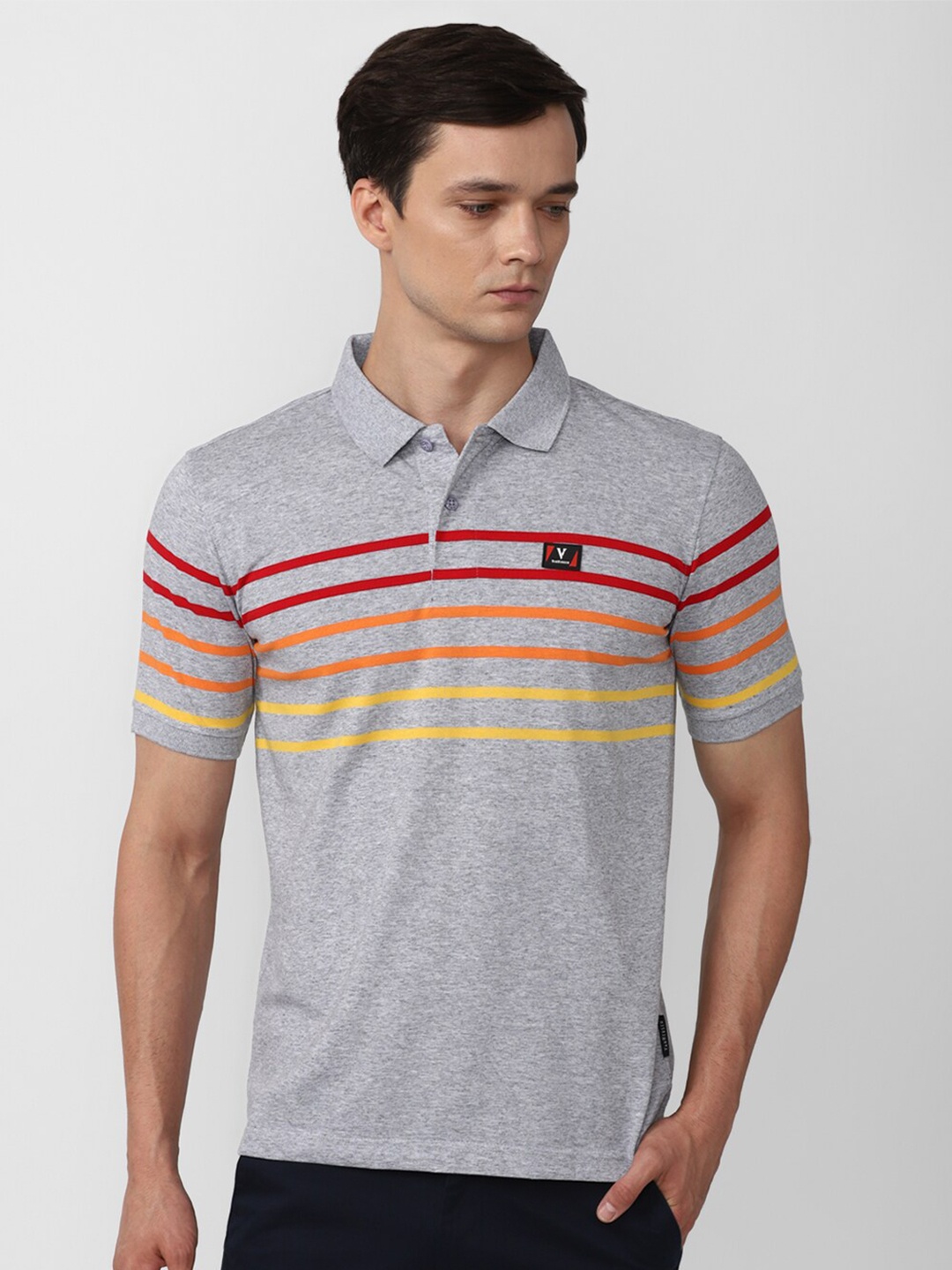 

Van Heusen Sport Striped Polo Collar Pure Cotton T-shirt, Grey