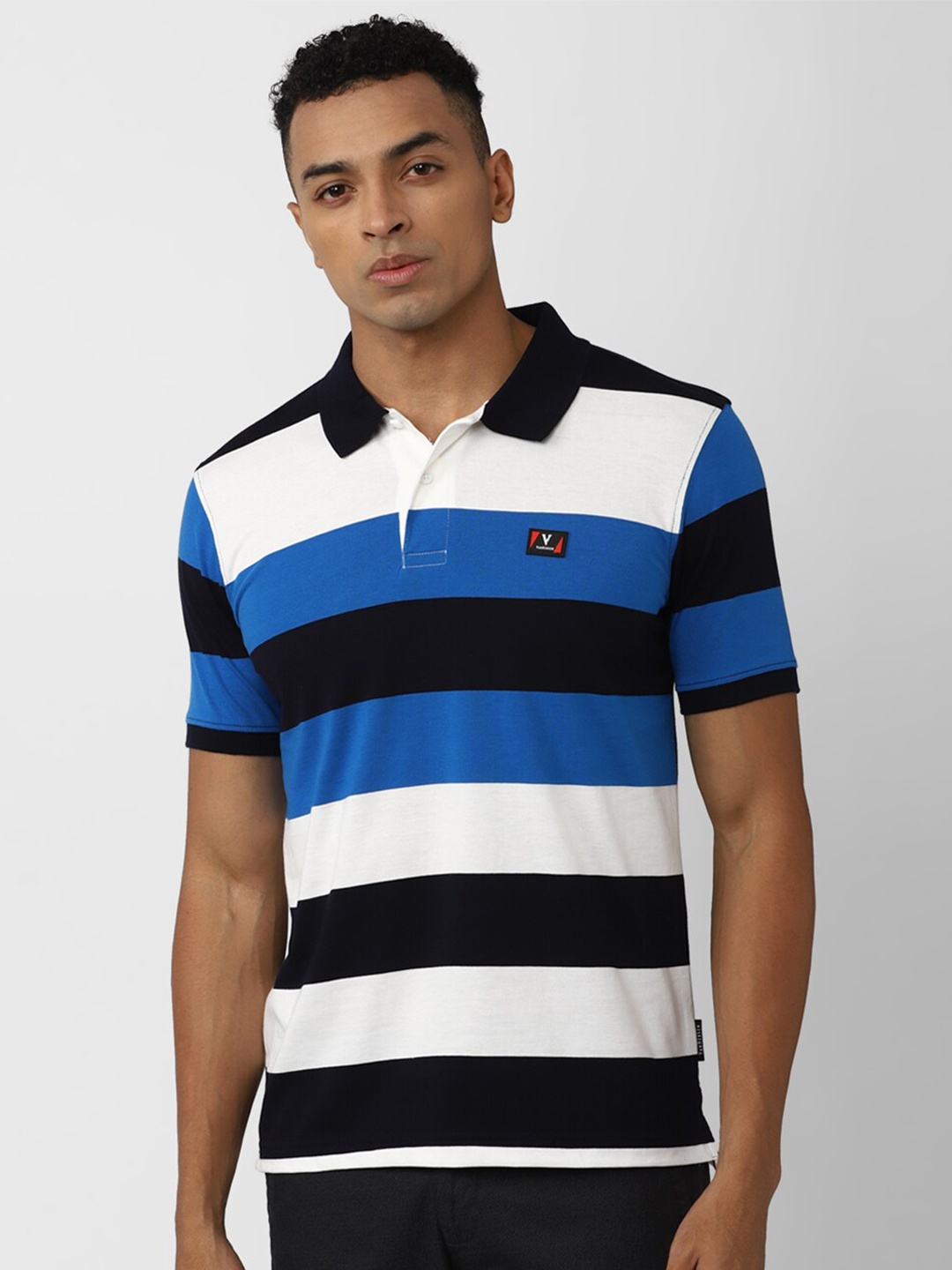 

Van Heusen Sport Men Striped Polo Collar Pure Cotton T-shirt, Blue