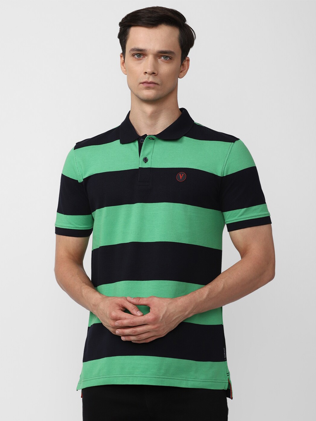 

Van Heusen Sport Striped Polo Collar Pure Cotton T-shirt, Green