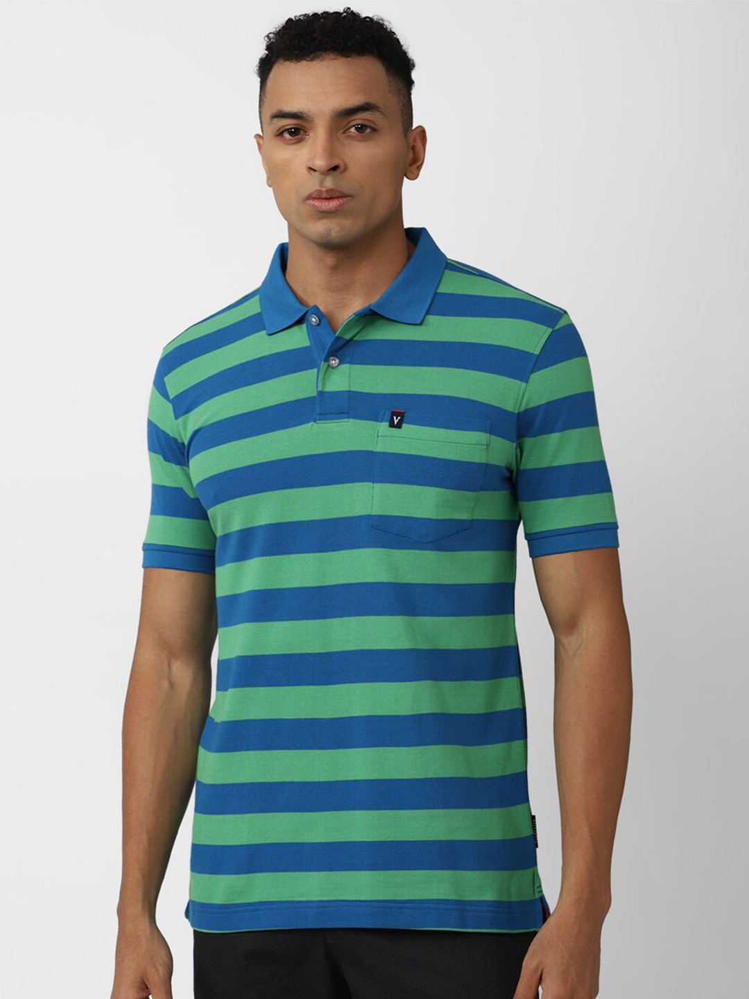 

Van Heusen Sport Striped Polo Collar Pure Cotton T-shirt, Blue