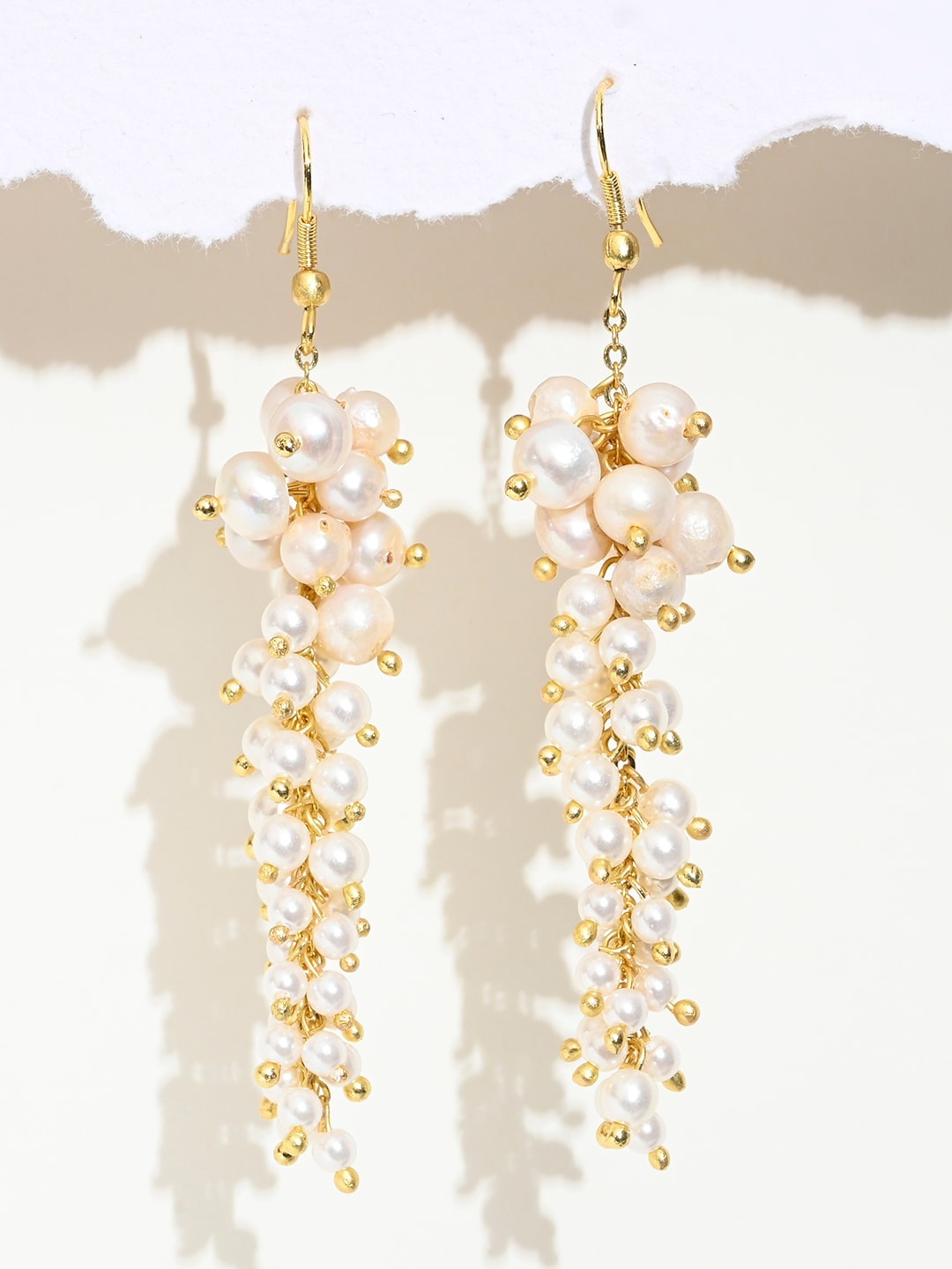 

XPNSV Gold-Plated Contemporary Cluster Pearls Drop Earrings
