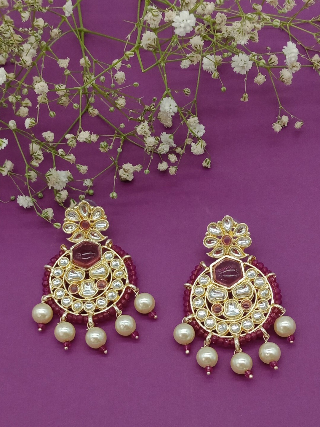 

AASHISH IMITATION Gold-Plated Kundan Studded Contemporary Drop Earrings