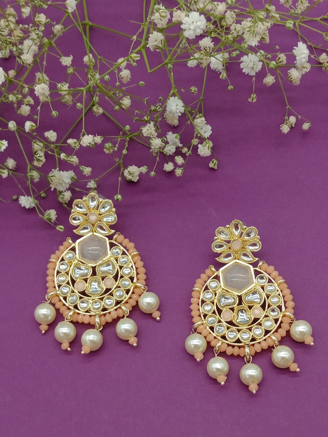 

AASHISH IMITATION Gold-Plated Contemporary Chandbalis Earrings, Peach