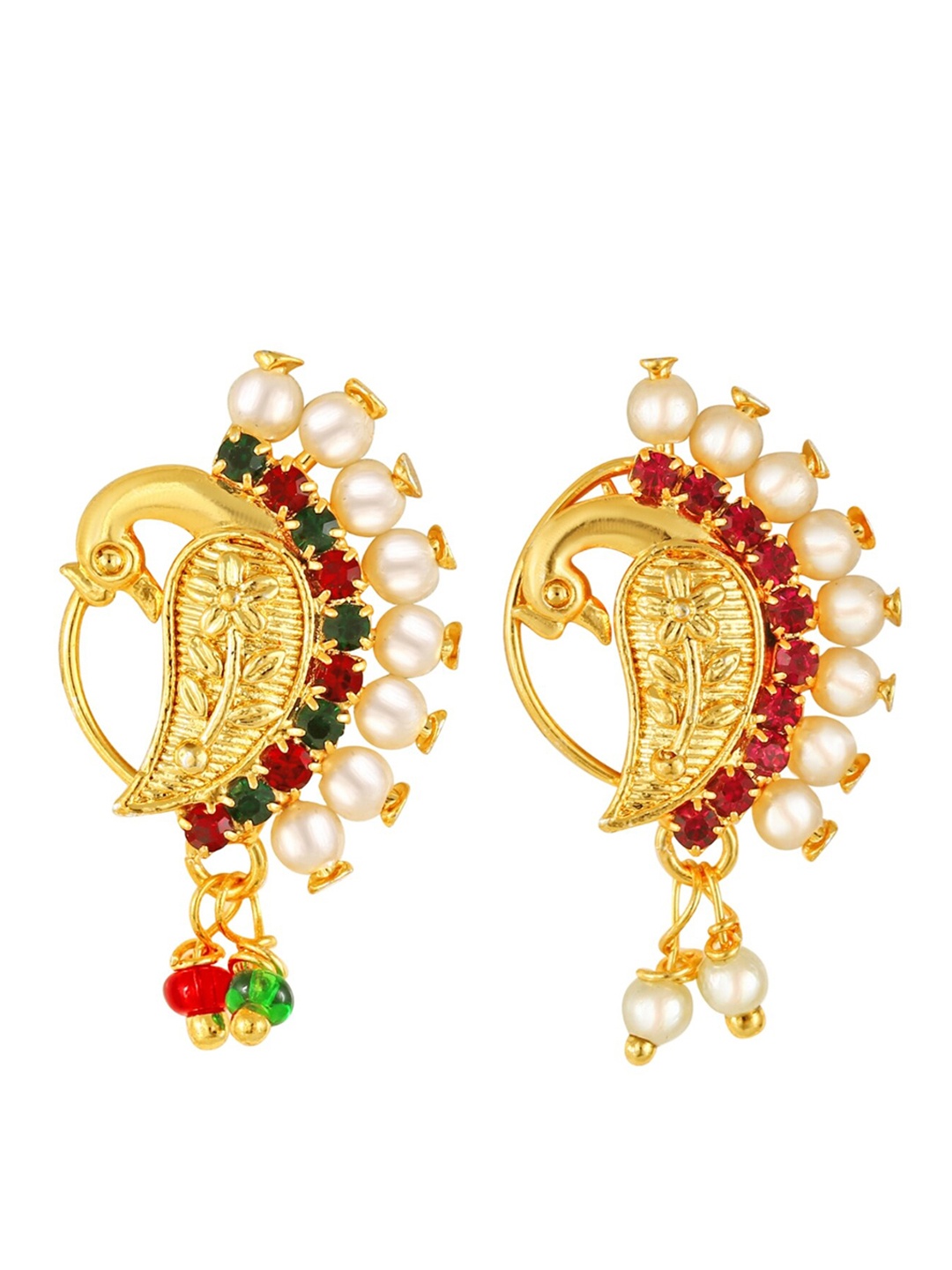

Vighnaharta Set Of 2 Gold-Plated Stone-Studded & Pearls Beaded Nosepins
