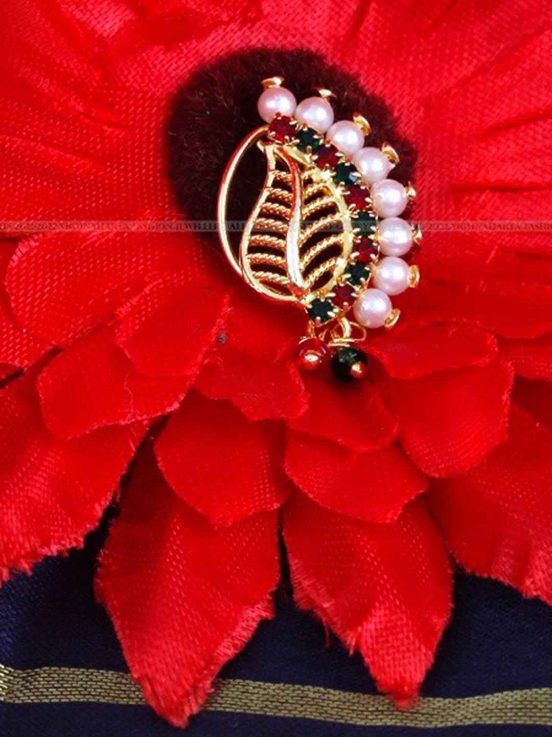 

Vighnaharta Set Of 2 Gold-Plated Stone Studded & Pearls Beaded Nosepins