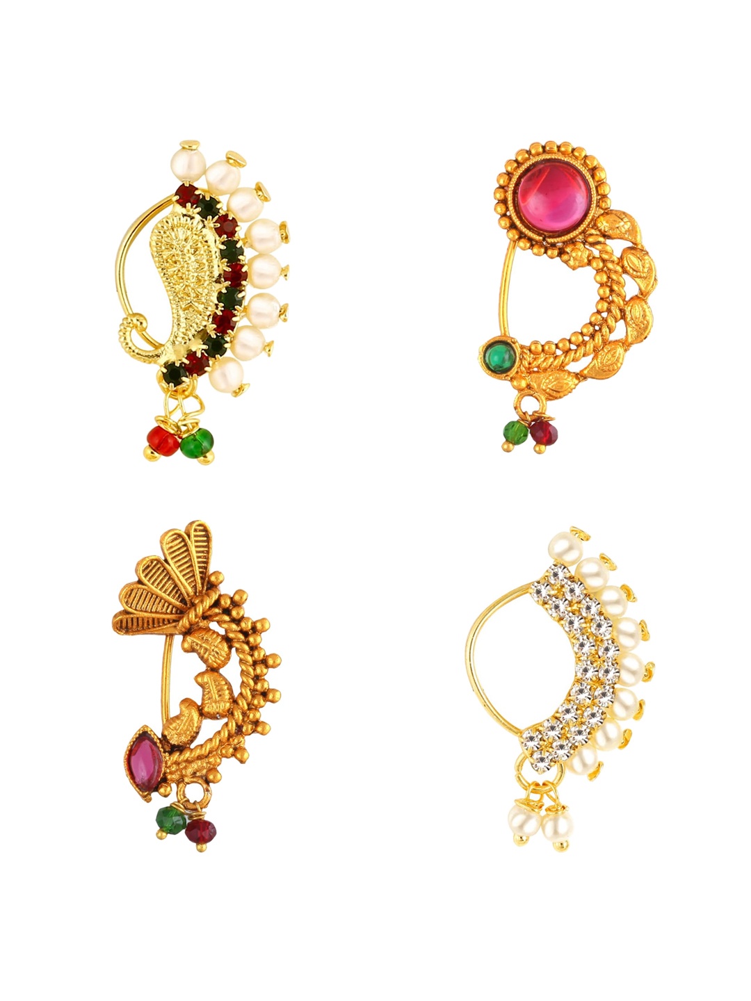 

Vighnaharta Set of 4 Gold-Plated AD-Studded Nosepins