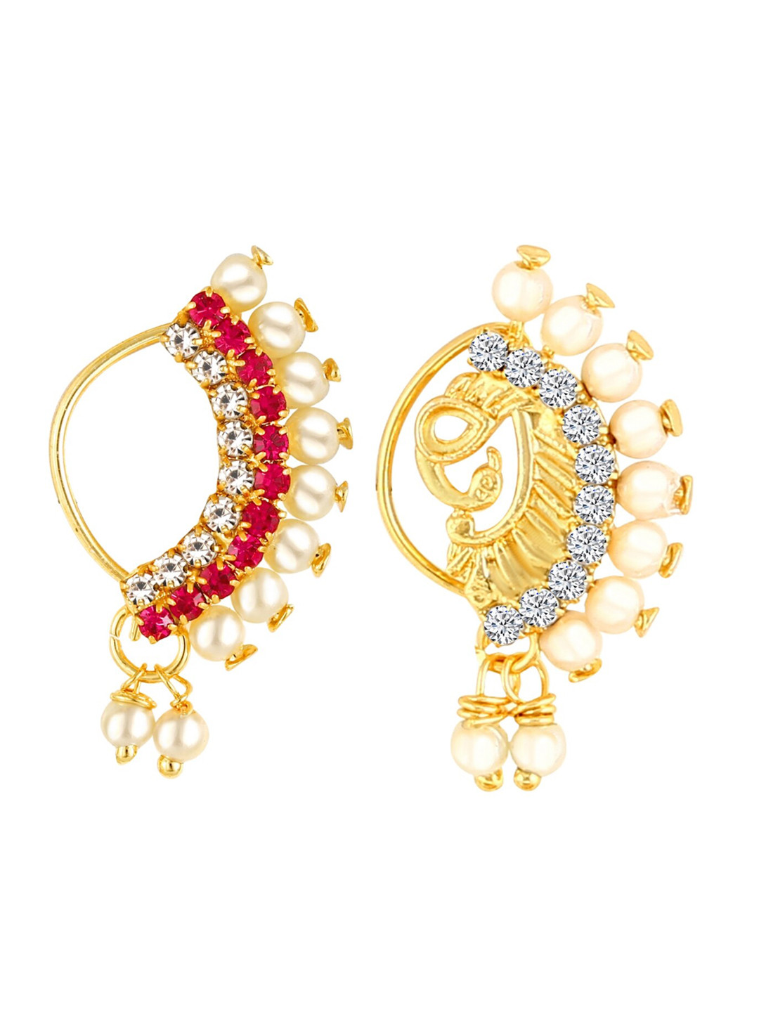 

Vighnaharta Set Of 2 Gold-Plated Stone Studded & Beaded Nosepins