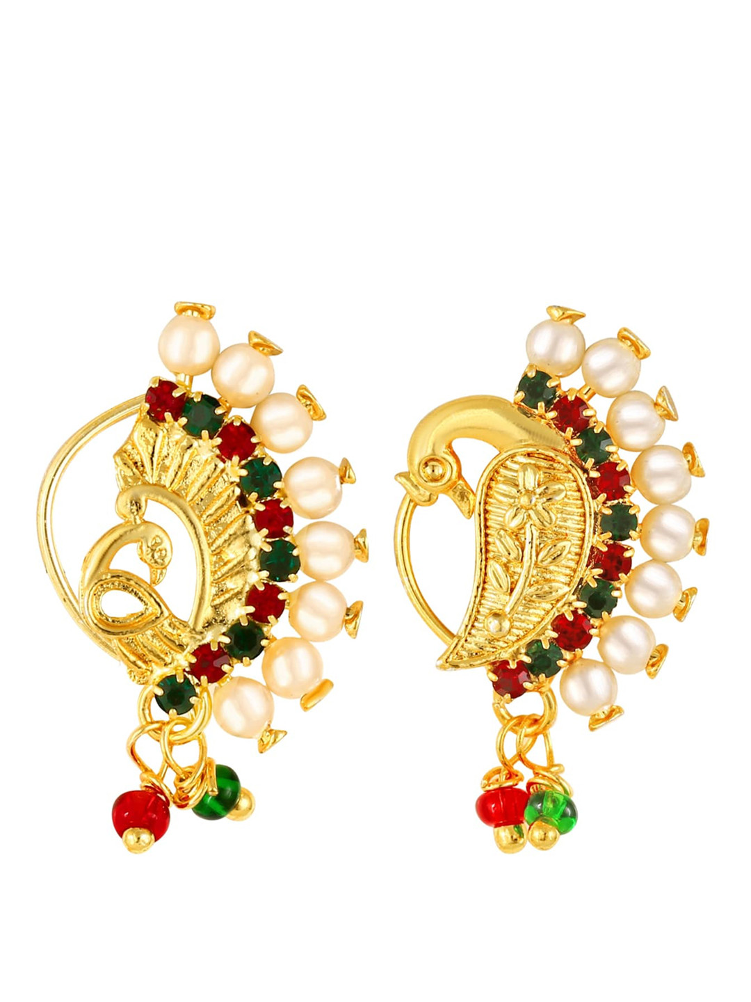 

Vighnaharta Set Of 2 Gold-Plated Stone-Studded & Beaded Nosepins