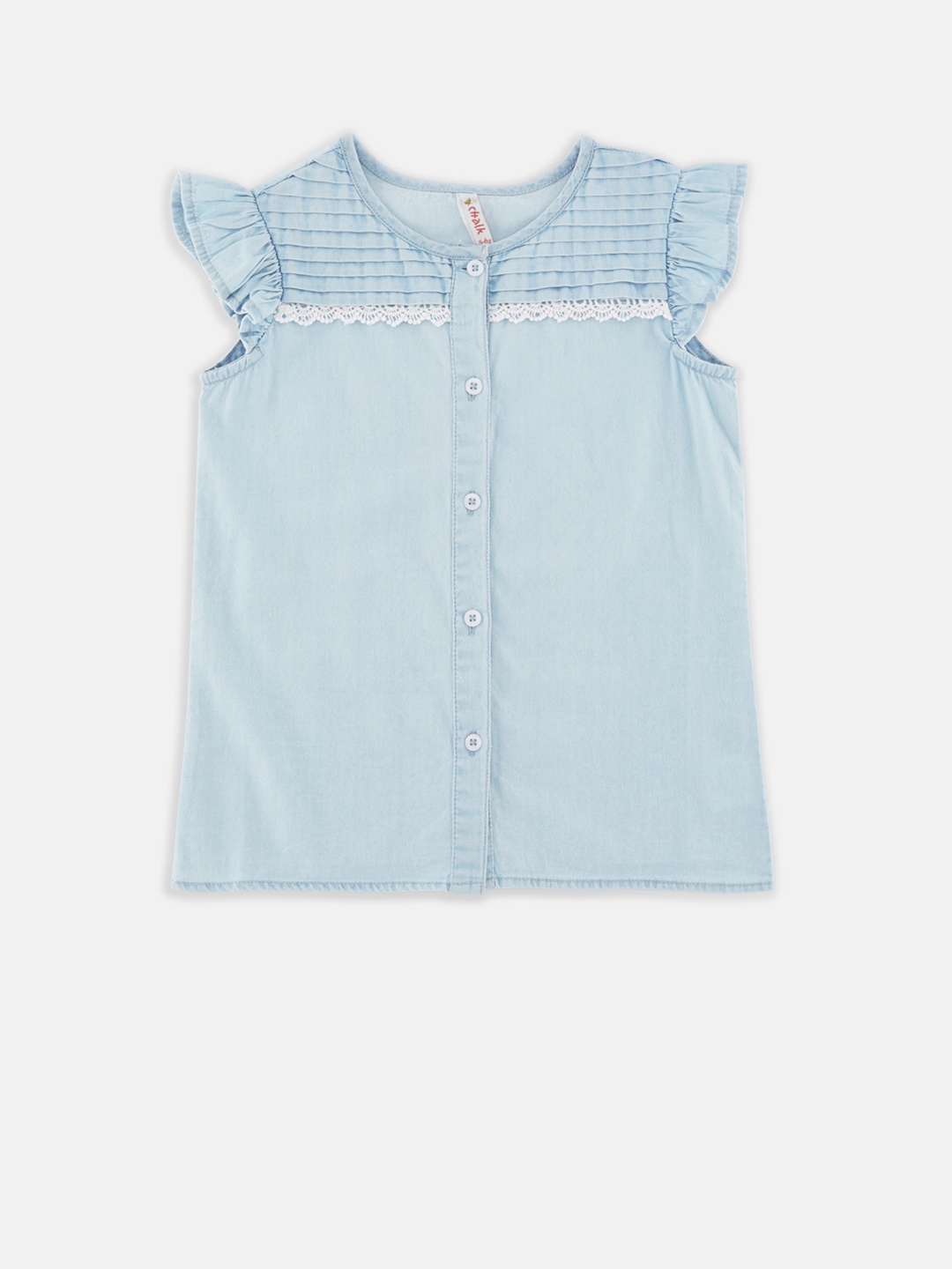 

CHALK by Pantaloons Girls Blue Solid A-Line Pure Cotton Top
