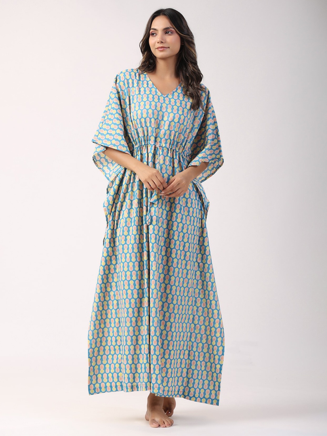 

JISORA Blue & Yellow Floral Printed Maxi Nightdress, Grey