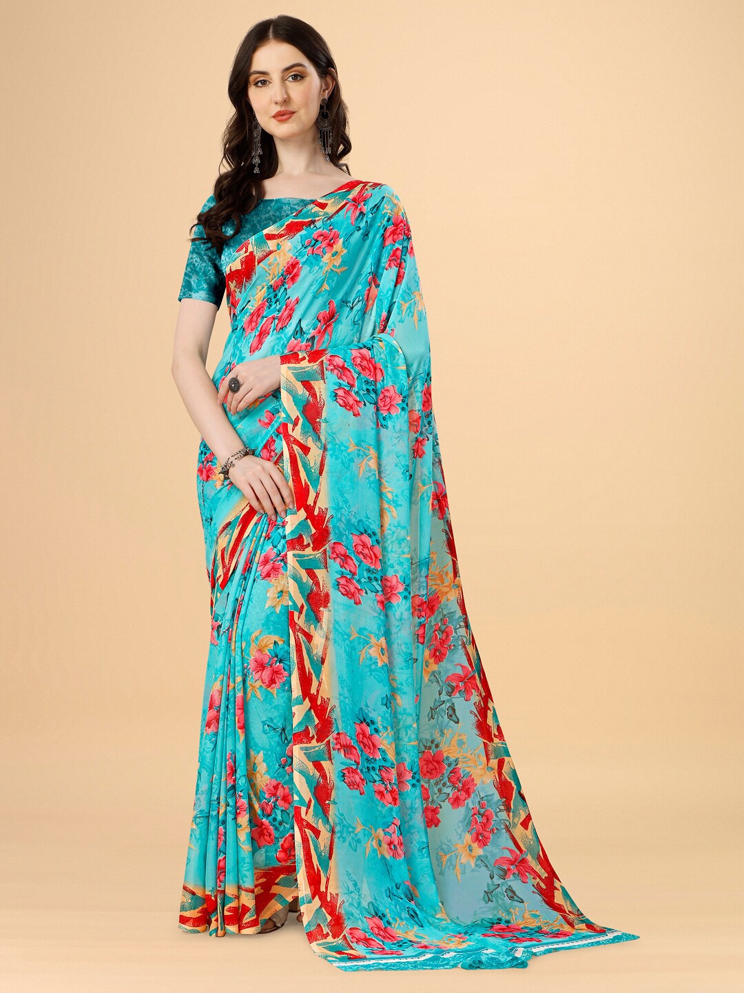 

Dori Floral Pure Georgette Saree, Blue