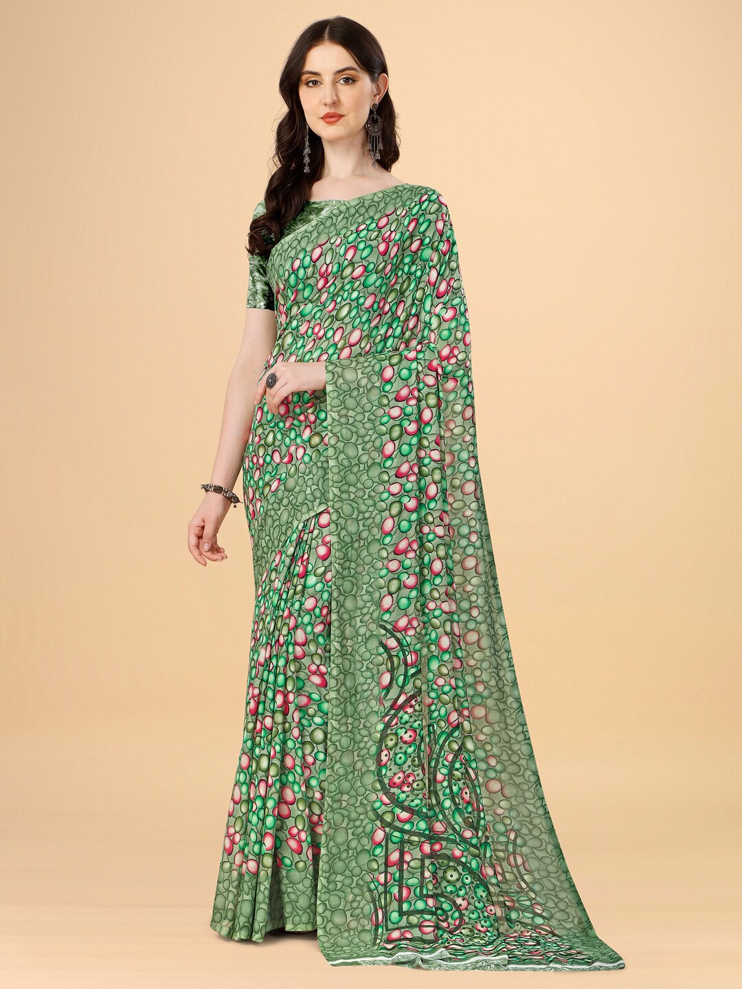 

Dori Printed Pure Georgette Saree, Green