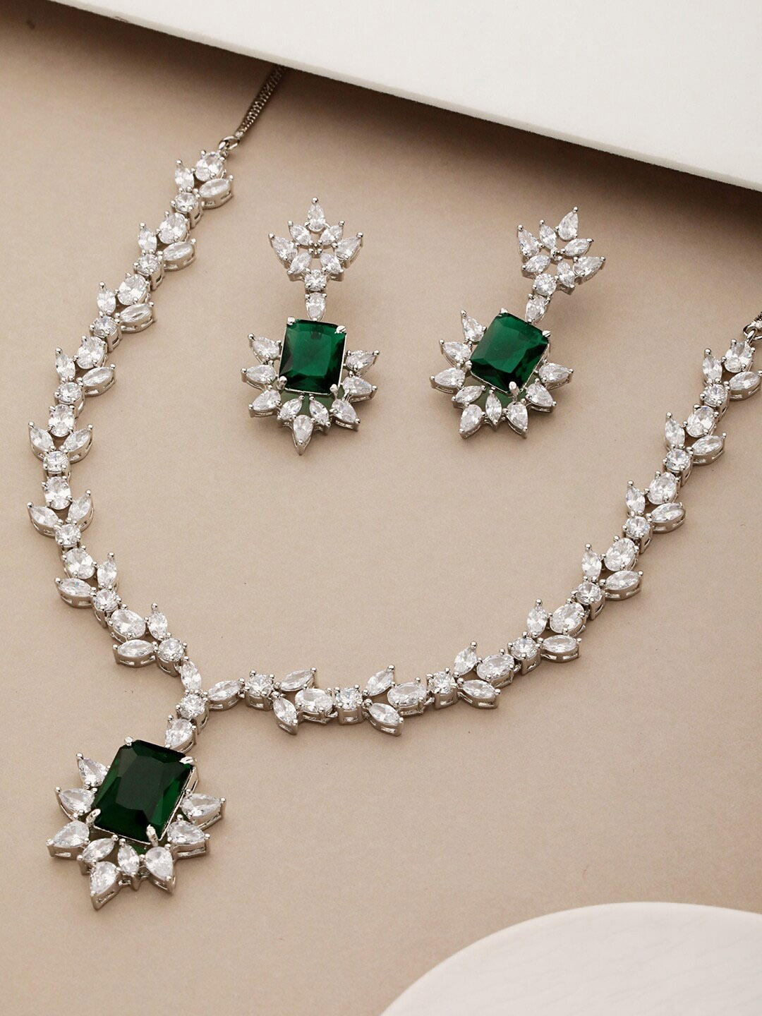 

Saraf RS Jewellery Silver-Plated AD Studded Jewellery Set