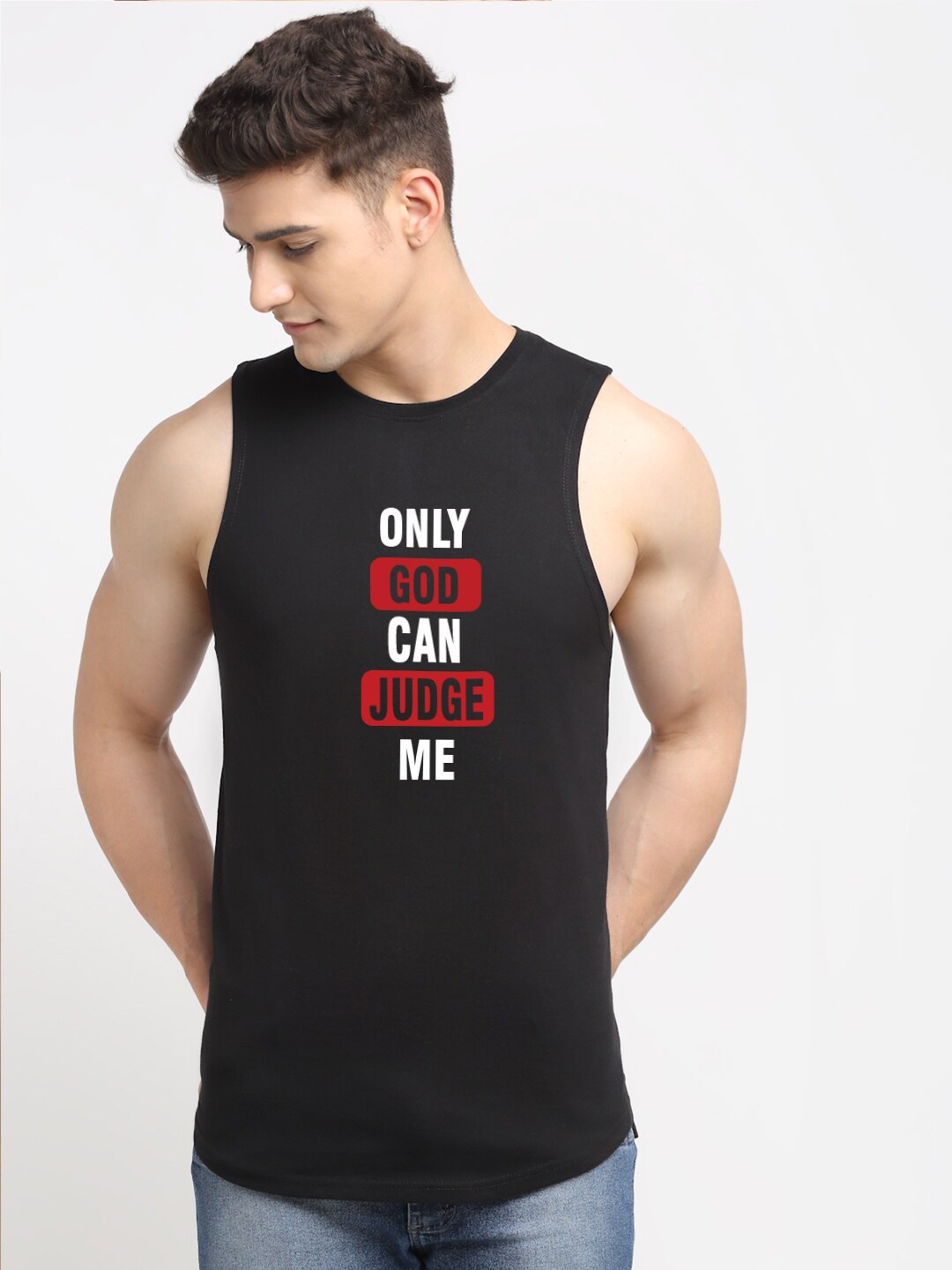 

Friskers Typography Printed Skin Friendly Bio Wash Cotton Basic Vests, Black