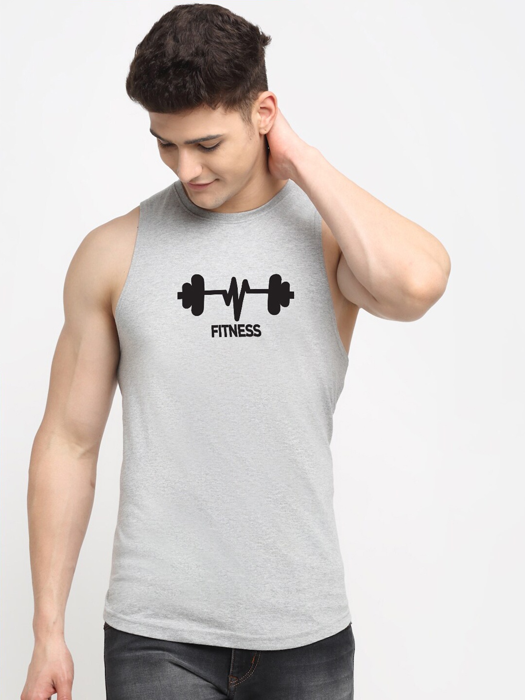 

Friskers Printed Sleeveless Cotton Gym Vest, Grey