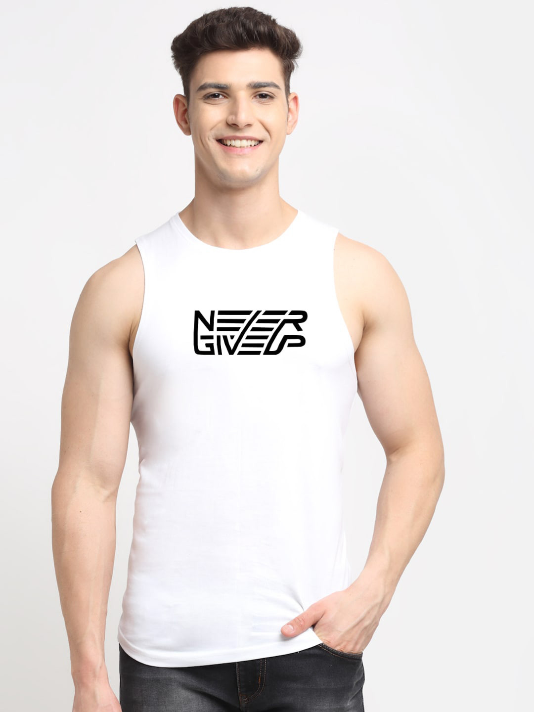 

Friskers Printed Pure Cotton Gym Vests, White