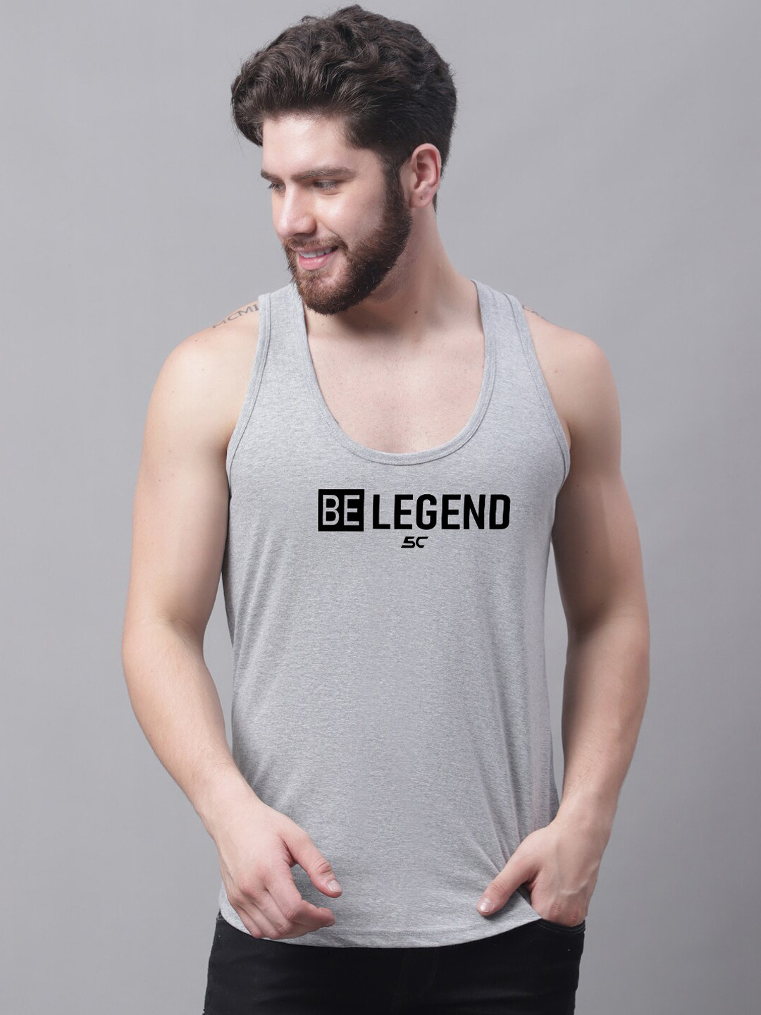 

Friskers Printed Pure Cotton Sleeveless Gym Vest, Grey