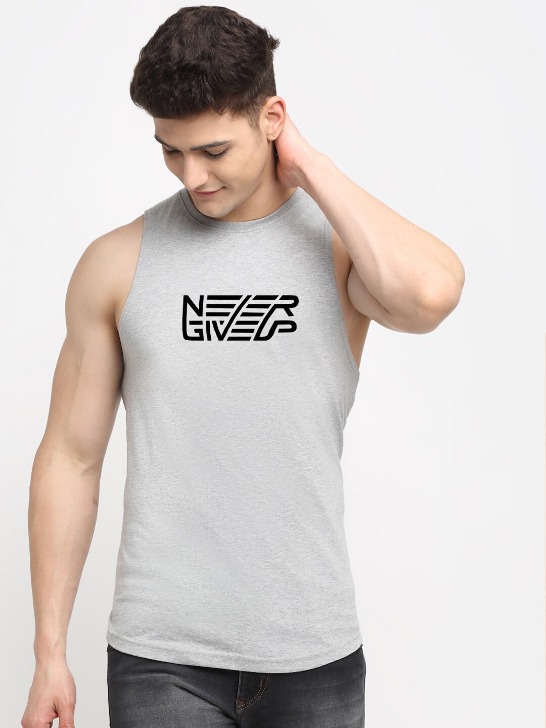 

Friskers Printed Round Neck Pure Cotton Tank Vests, Grey