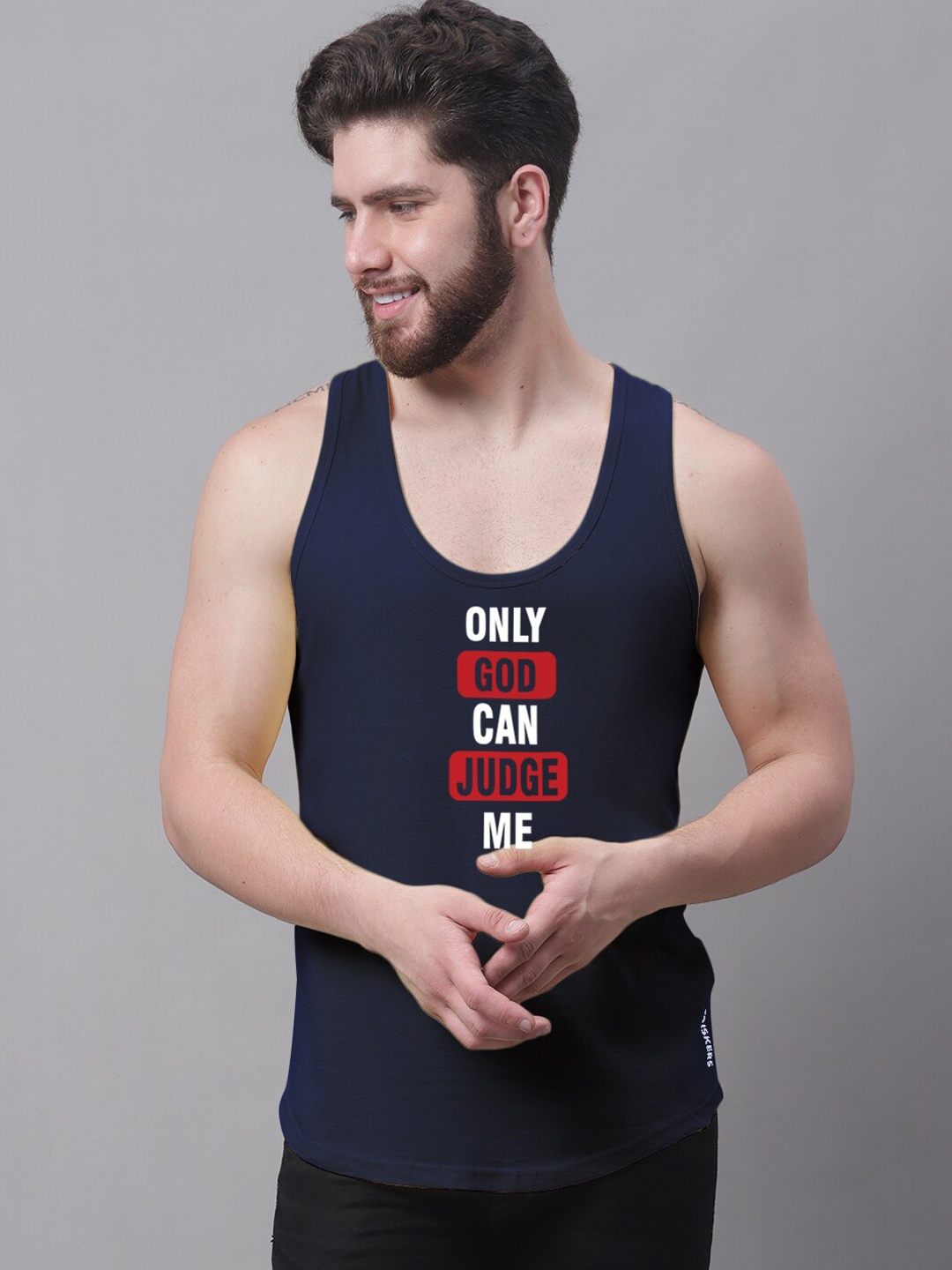 

Friskers Printed Pure Cotton Innerwear Vests C295-17-S, Navy blue