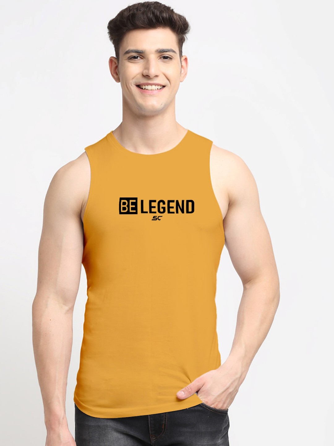 

Friskers Printed Pure Cotton Innerwear Gym Vest, Gold