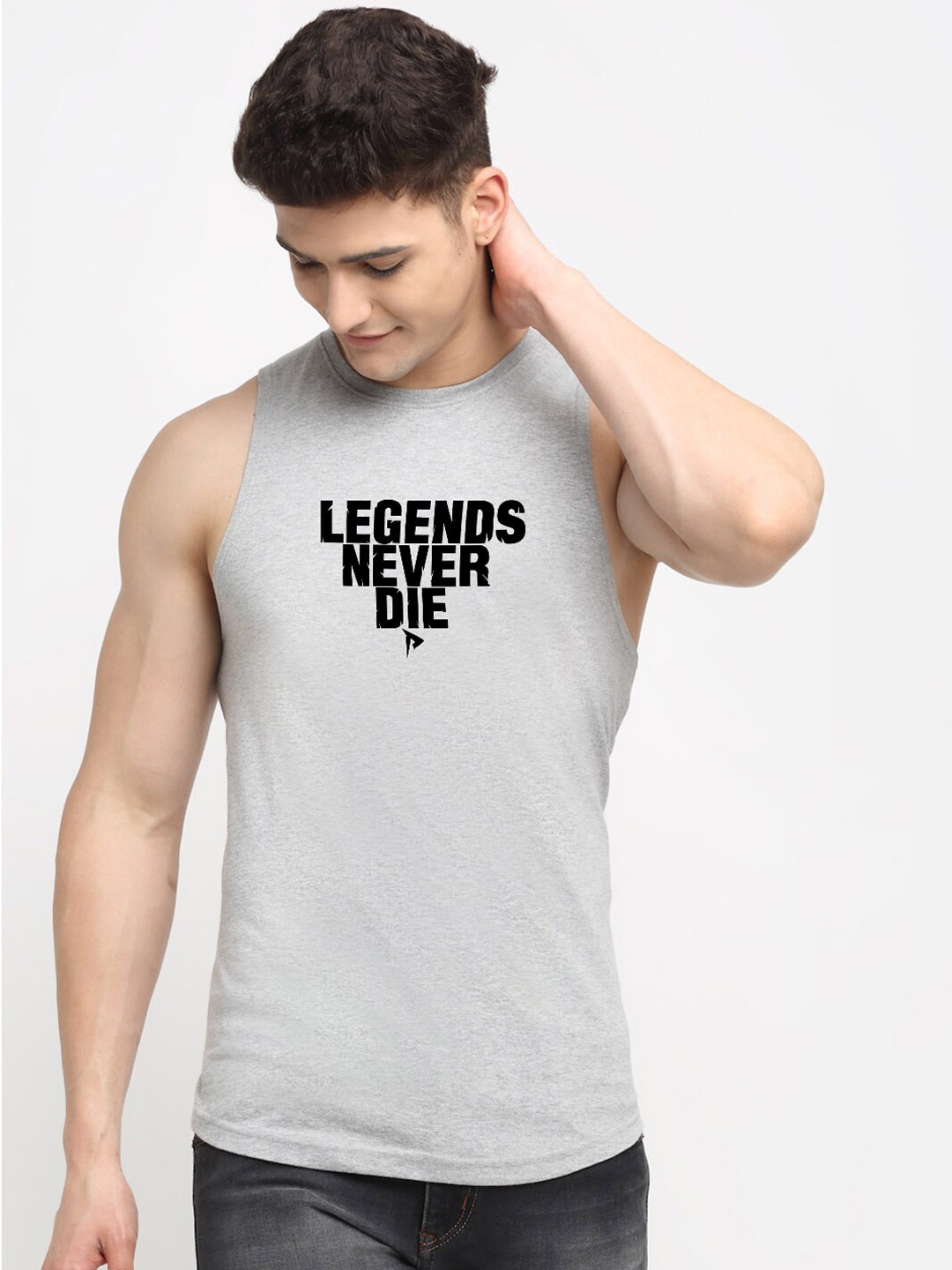 

Friskers Typography Printed Round Neck Pure Cotton Bio Wash Innerwear Tank Vests, Grey