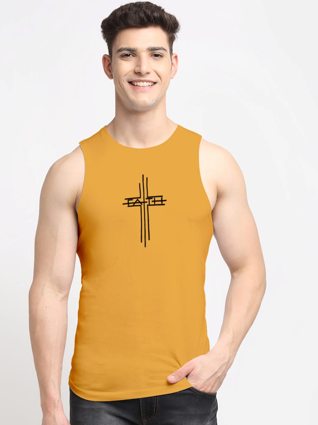 

Friskers Printed Cotton Sleeveless Innerwear Vests AE283-26-S, Gold