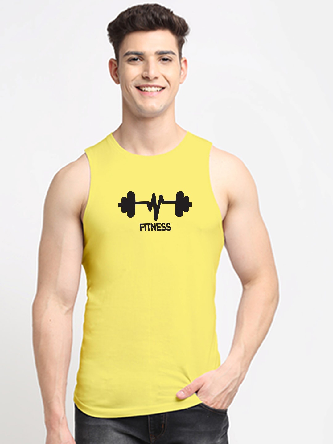 

Friskers Printed Cotton Fitness Sleeveless Innerwear Vest AE285-06-S, Yellow