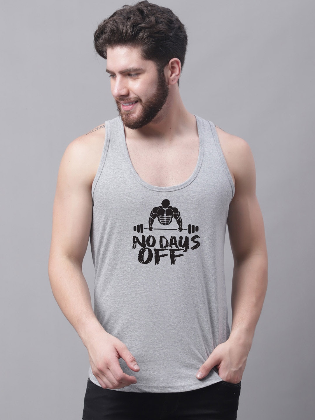 

Friskers Printed Cotton Sleeveless Innerwear Vest C326-04-S, Grey