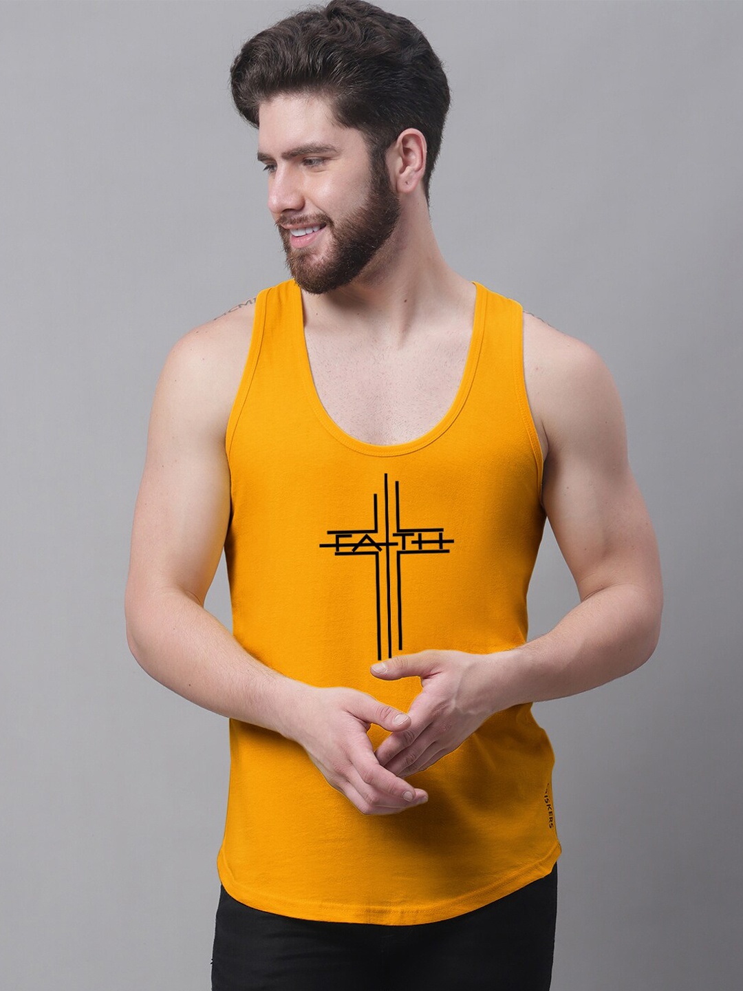 

Friskers Printed Pure Cotton Sleeveless Gym Vest, Yellow
