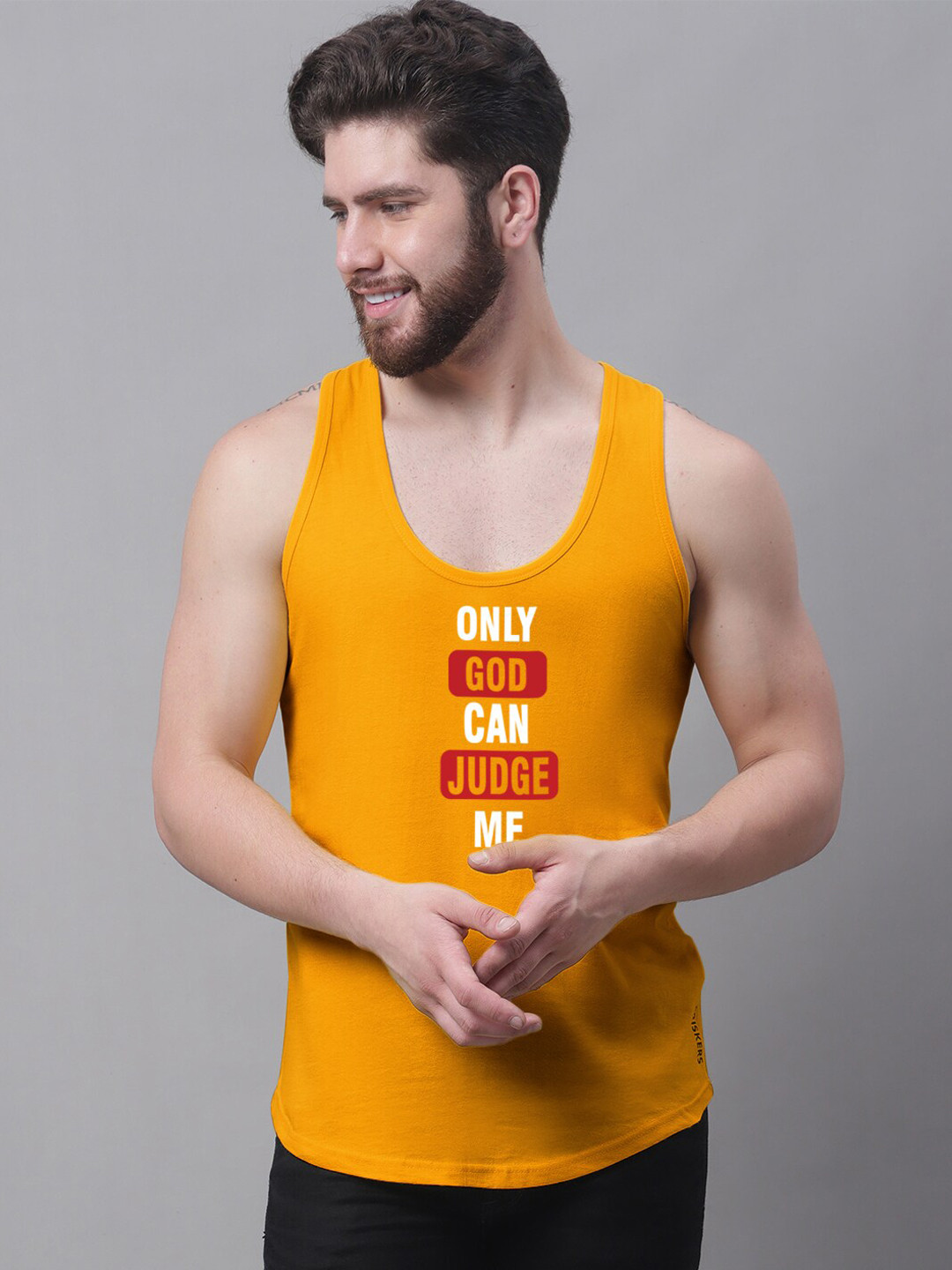 

Friskers Printed Cotton Innerwear Gym Vest, Gold