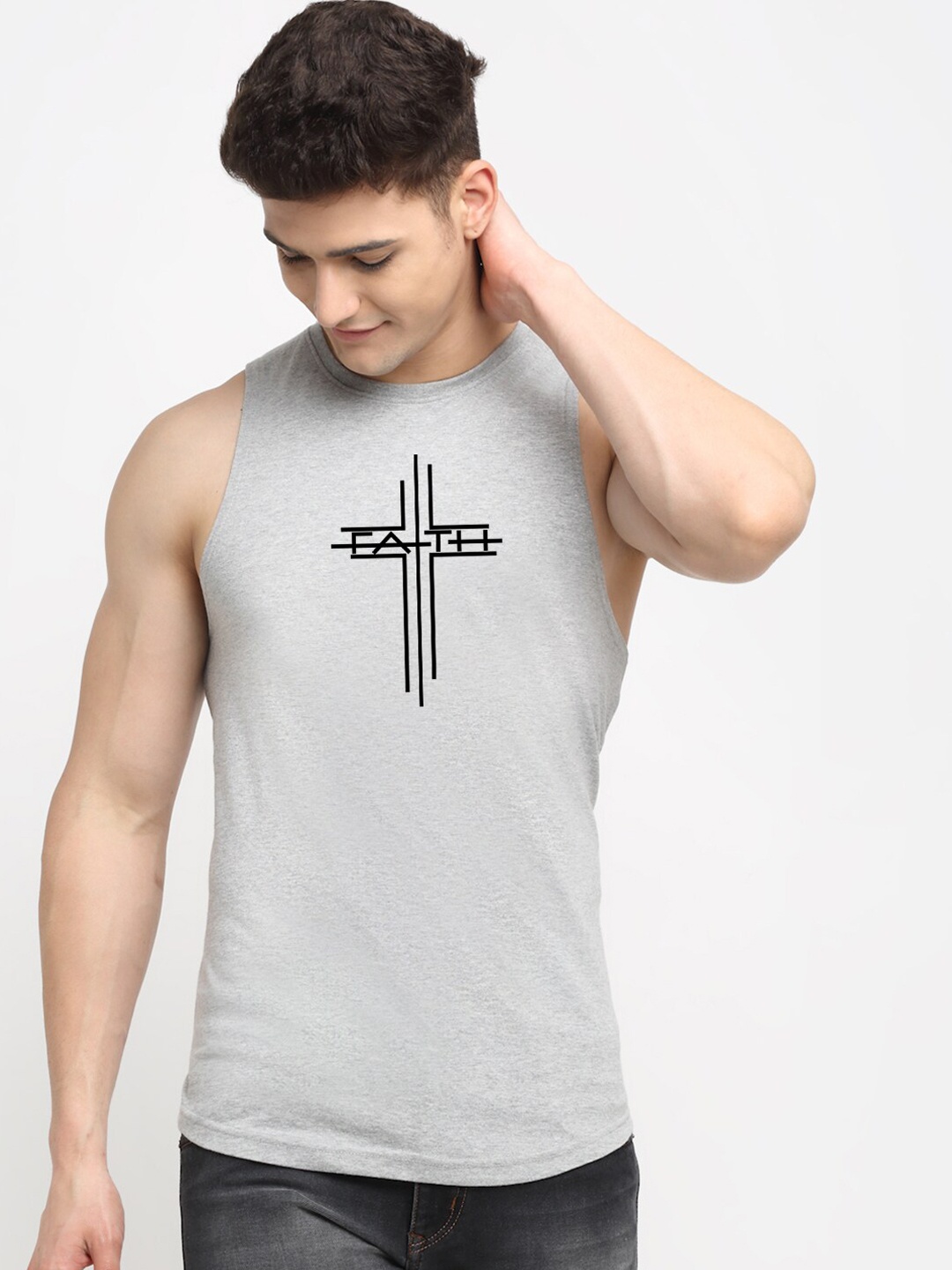 

Friskers Fatil Printed Cotton Sleeveless Innerwear Vest AE283-04-S, Grey