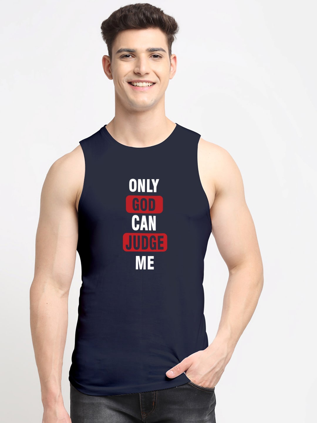 

Friskers Printed Cotton Innerwear Vests AE295-17-S, Navy blue