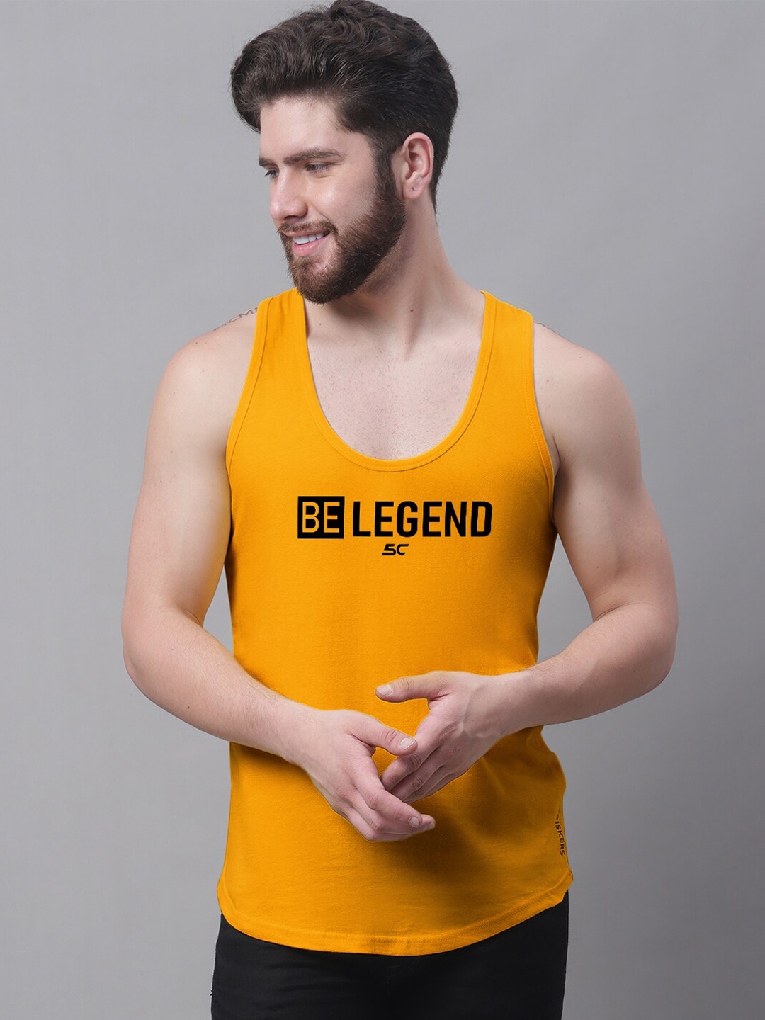 

Friskers Be legend Printed Cotton Innerwear Gym Vest, Gold