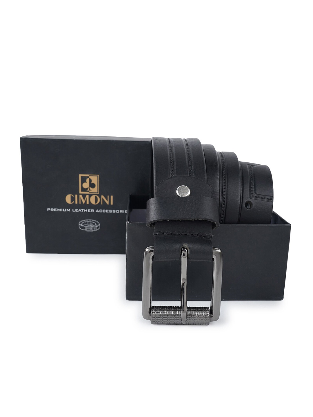 

CIMONI Men Black Textured Leather Belt